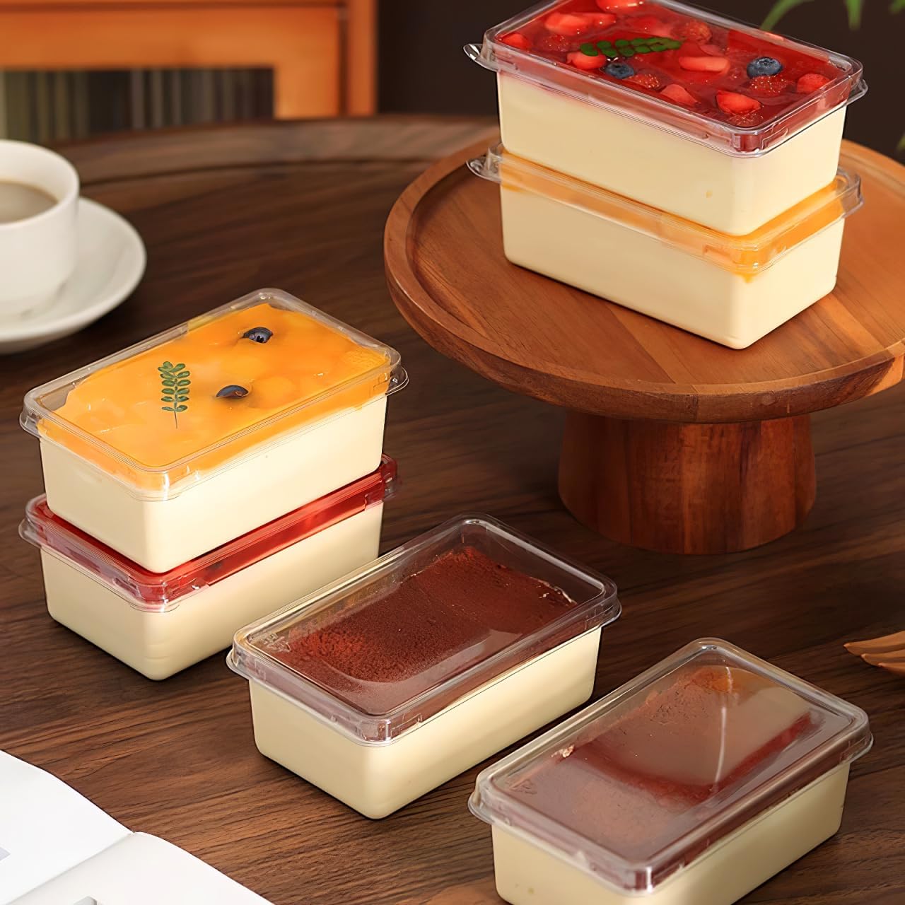 Tiramisu Container: 20pcs Transparent Plastic Cake Boxes with Lid - Rectangle Dessert Cups Carrier Bakery Food Boxes Wrapping Package Holder for Wedding Birthday