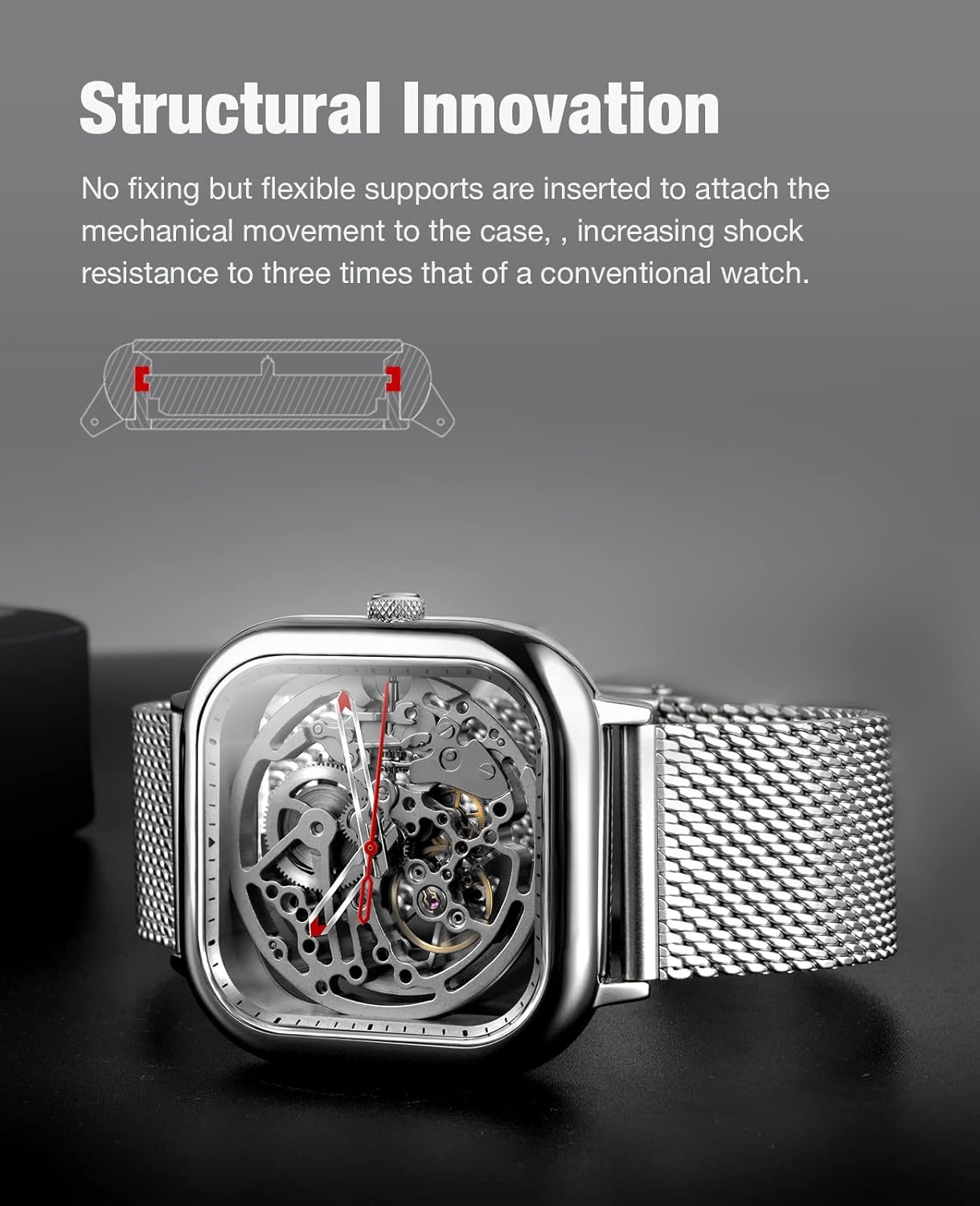 CIGA Design Orologio Automatico Uomo - C Series Orologio Donna 40mm da Polso Meccanico con Design Scheletro, Quadrato, con Cinturino in Milanese e Pelle CIGA Design Orologio Automatico Uomo - C Series Orologio Donna 40mm da Polso Meccanico con Design Scheletro, Quadrato, con Cinturino in Milanese e Pelle