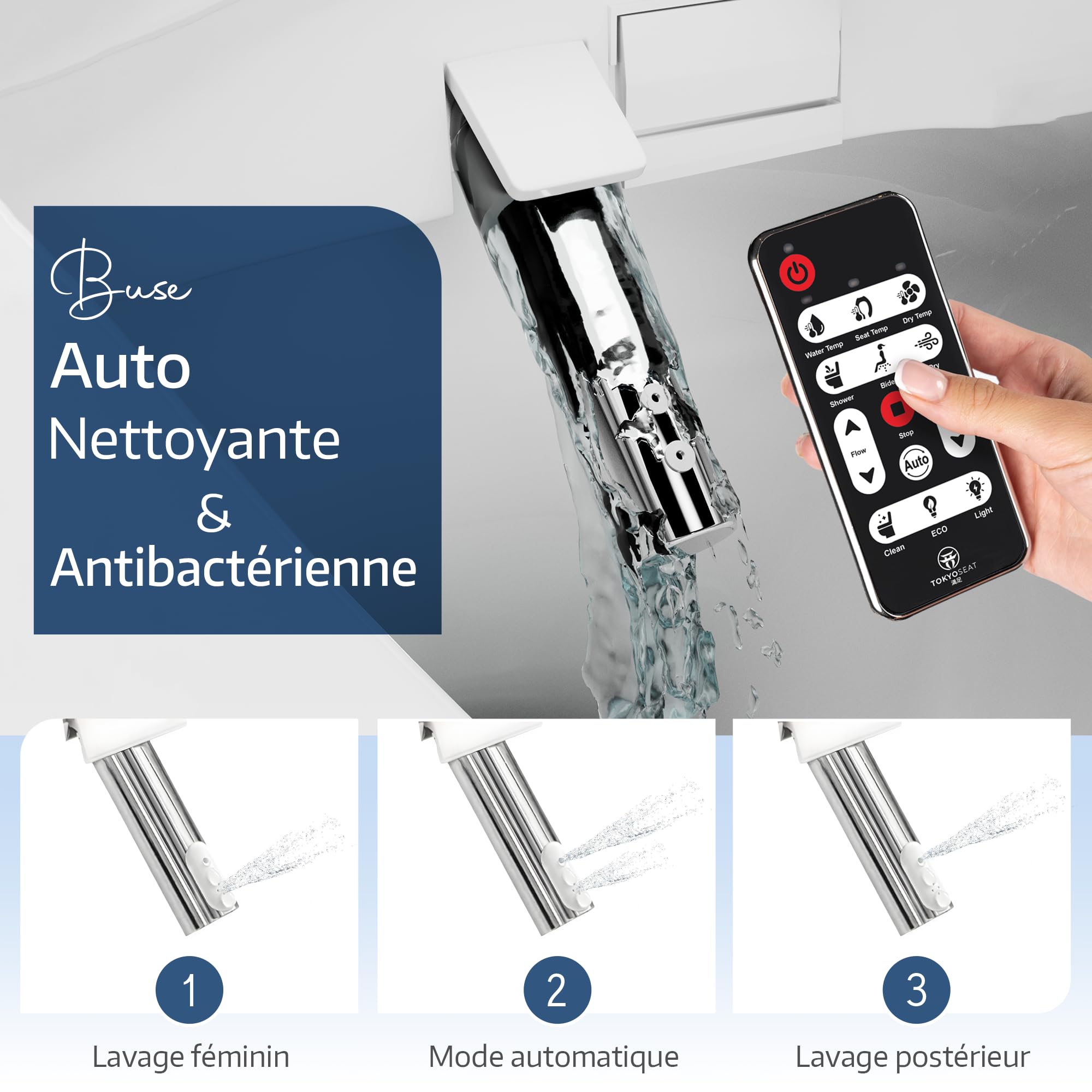 Marque Française : Siège Toilette Japonaise Complet, Abattant WC Japonais Electrique Lavant Séchant avec cuvette Japonaise Chauffante et Innovante, Bidet WC eau chaude, Confort et Élégance