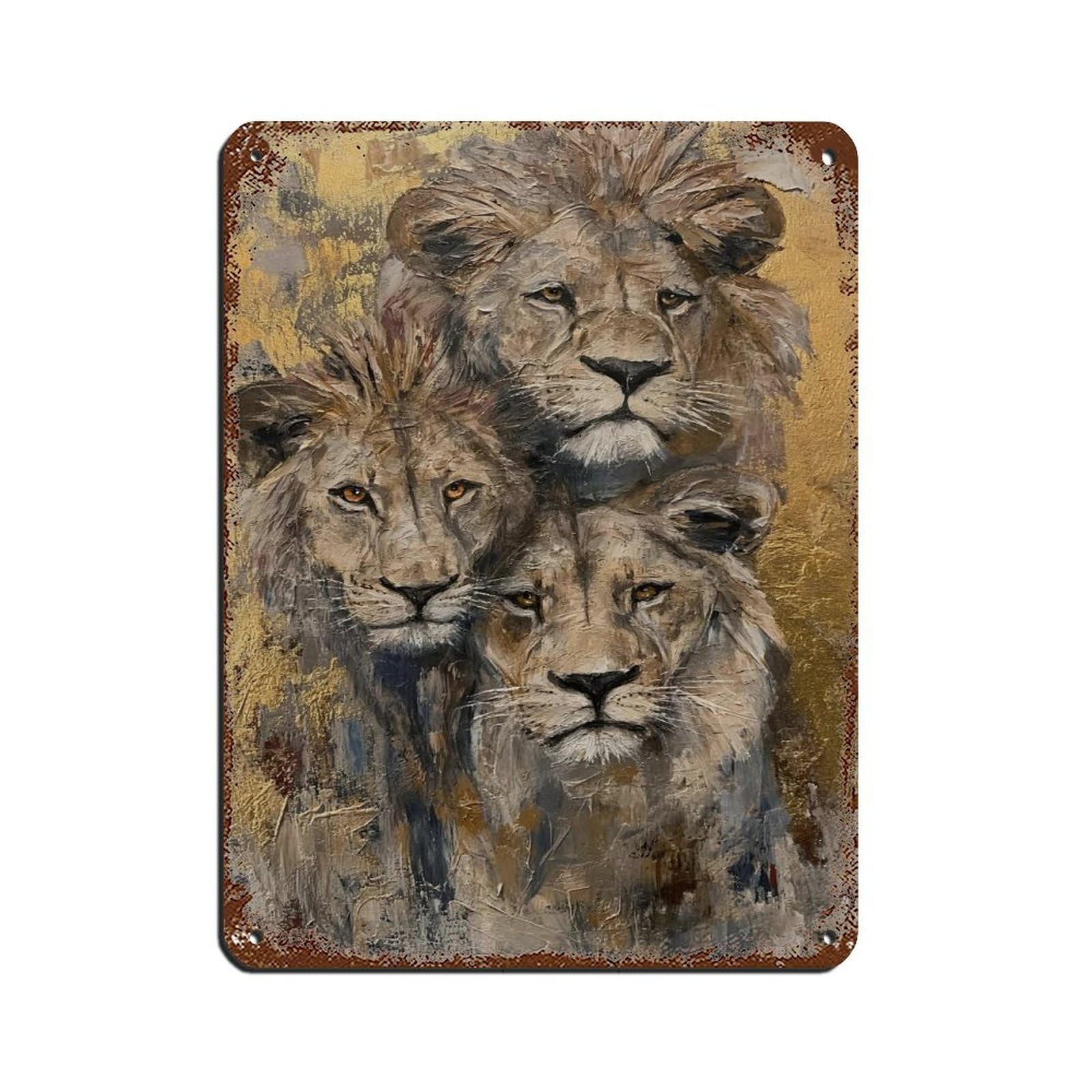 Lion Family Gold Poster, Lion Art Retro Poster Metal Tin Sign Chic Art Retro Iron Painting Bar People Cave Cafe Family Garage Poster Wall Decoration 12x16inch(30x40cm)