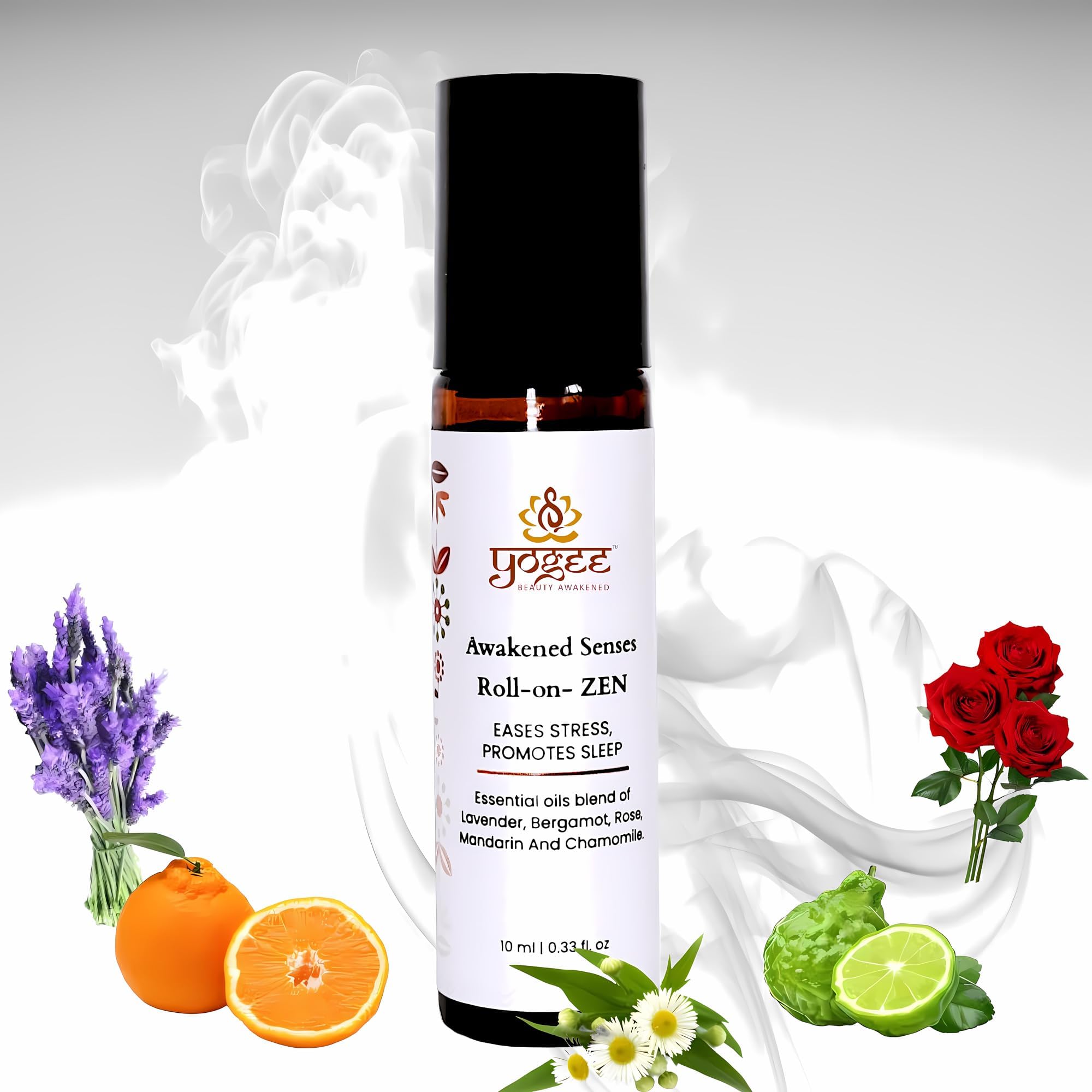 YOGEE Zen Roll On | For Stress Relief and Sleep Induction | Lavender, Bergamot, Rose, Mandarin, Chamomile | For Babies, Boys, Girls, Men and Women | 10ml