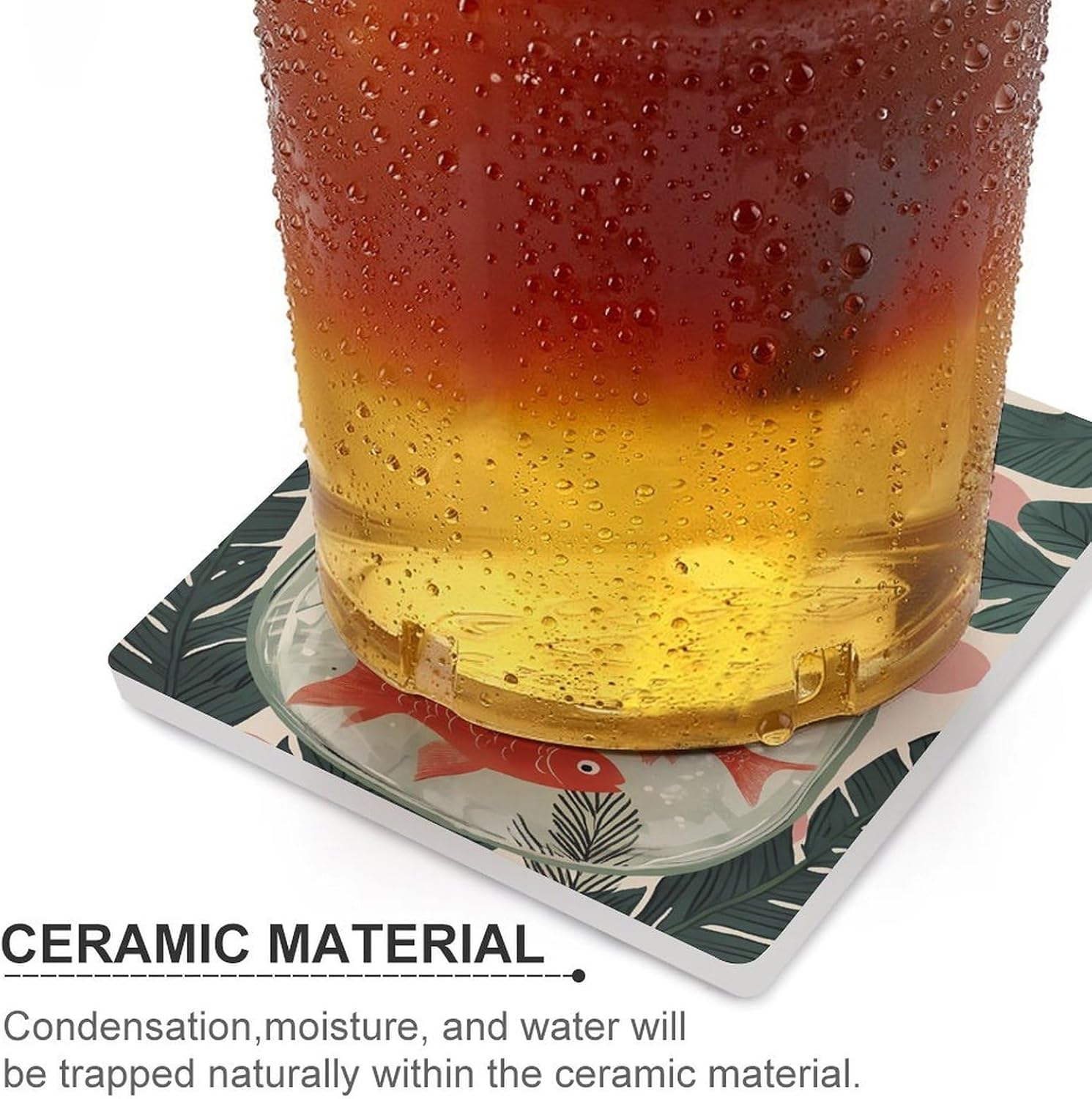 Fish and Cat Ceramic Coasters Square Drinks Coaster Coffee Table Decor Table Coaster for Home Bar