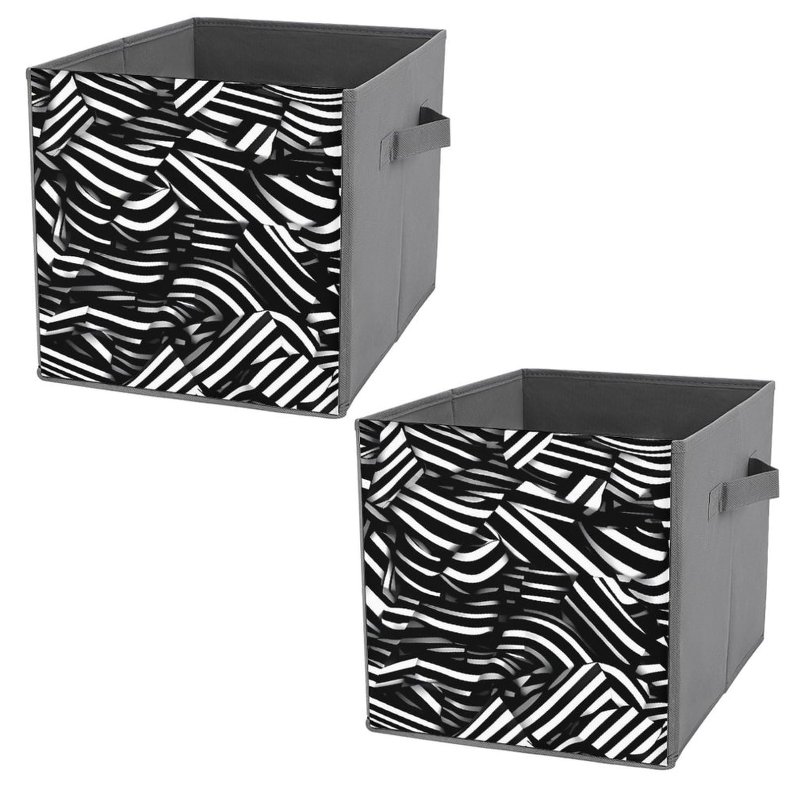 Bacs de rangement pliables noir et blanc avec poignées cuir pour vêtements et linge