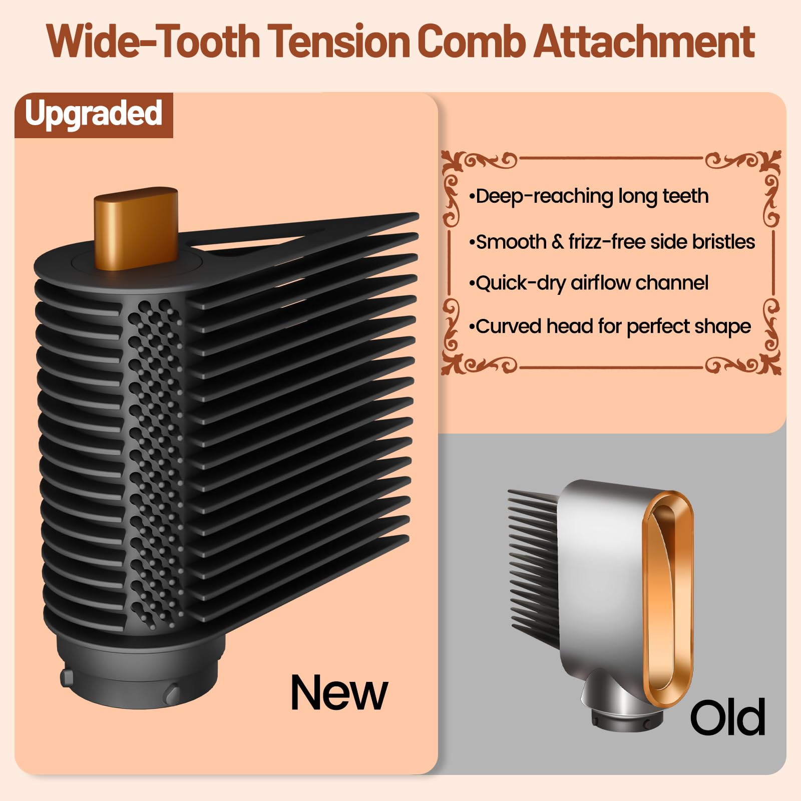 Peigne de tension à dents larges pour Dyson Airwrap HS01 HS05 HA08, poils latéraux rotatifs pour ajouter une tension supplémentaire à l'accès profond des racines avec flux d'air de précision