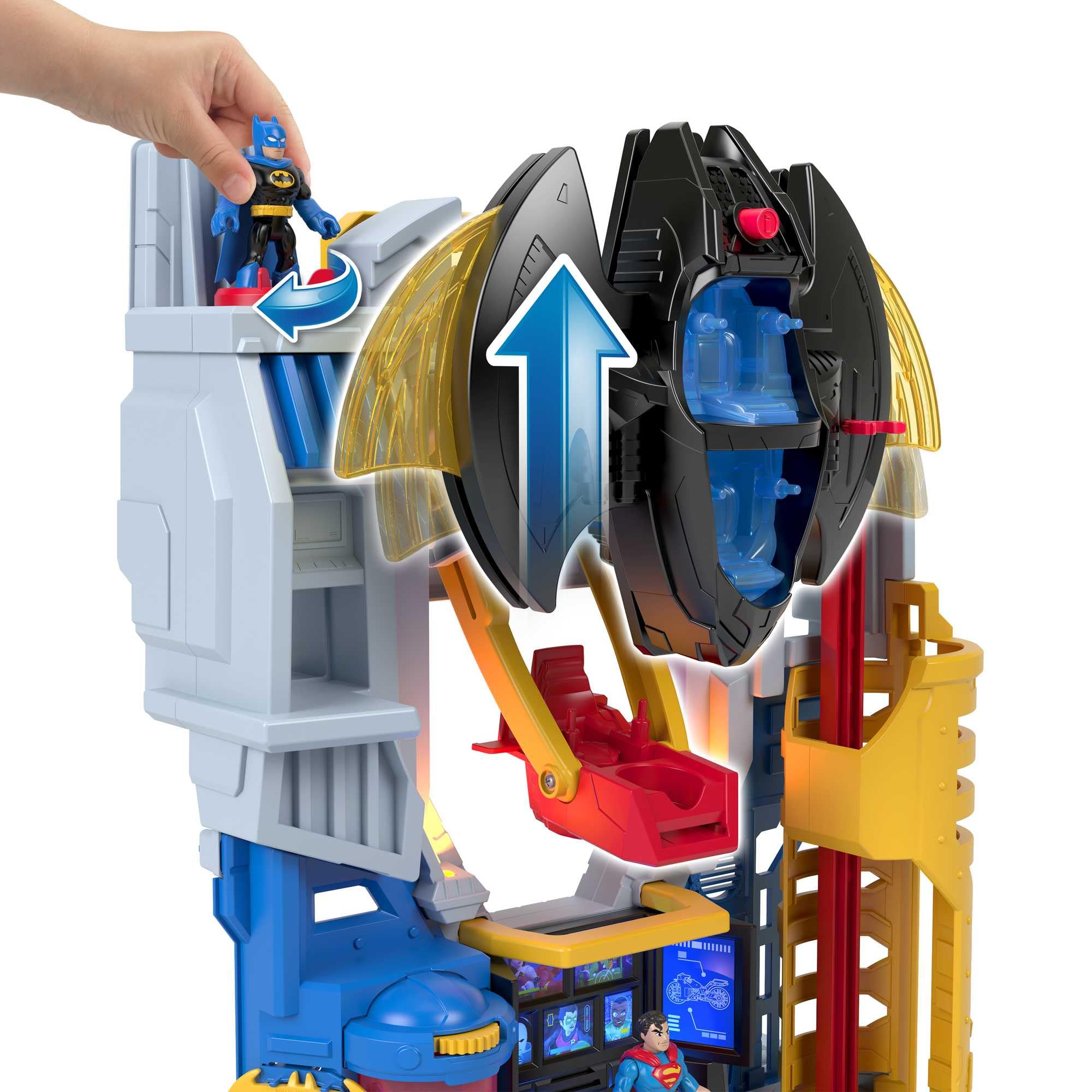 Fisher-Price Imaginext DC Super Friends Kwatera główna Zestaw do zabawy (ok. 68,5 cm) ze światłami, dźwiękami i 10 elementami, zabawka dla dzieci w wieku od 3 lat, HNW08