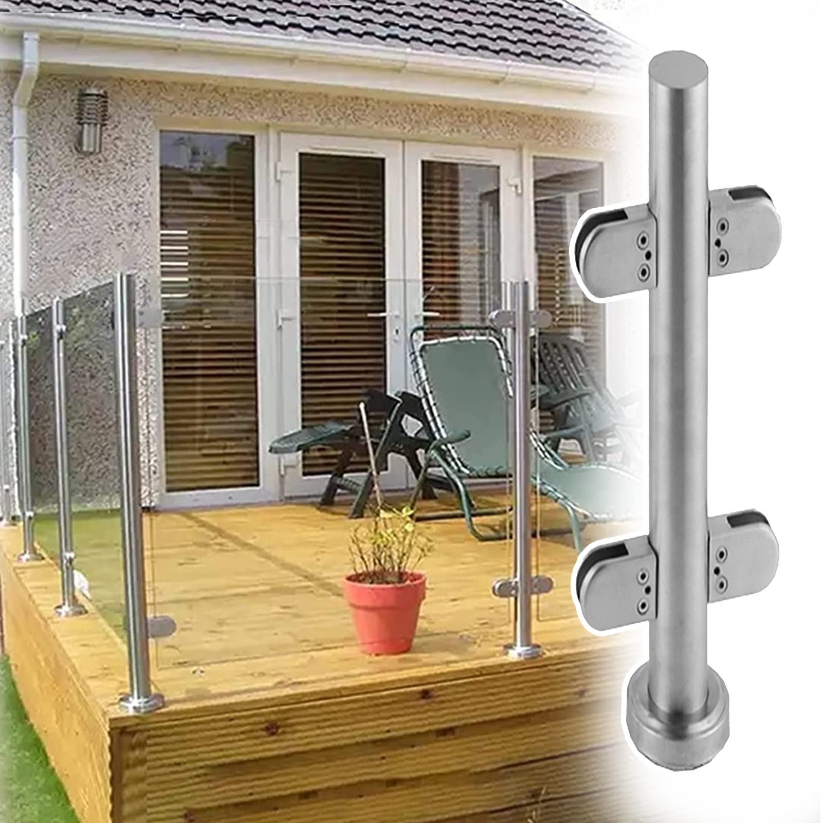 GLDYTVF Stainless Steel Glass Fence Posts for Indoor Stairs - Silver Mid Post H-95cm (37.4") - Banister Support for Modern Interiors