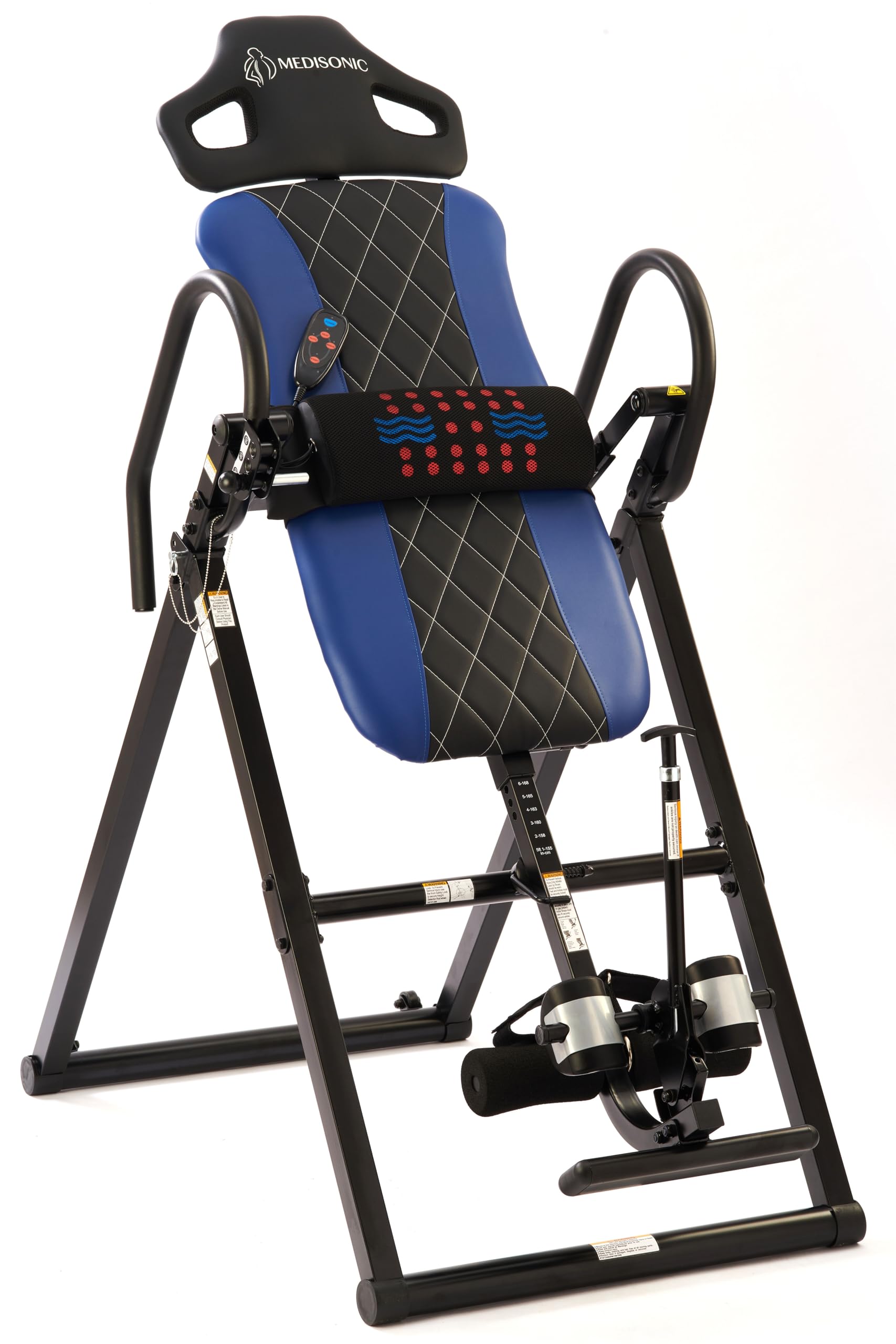 MediSonic Pro Inversion Table with Adjustable Heat & Vibrating Massage Lumbar Pad, Diamond-Stitched Comfort Backrest, Multiple Inversion Angles, 300
