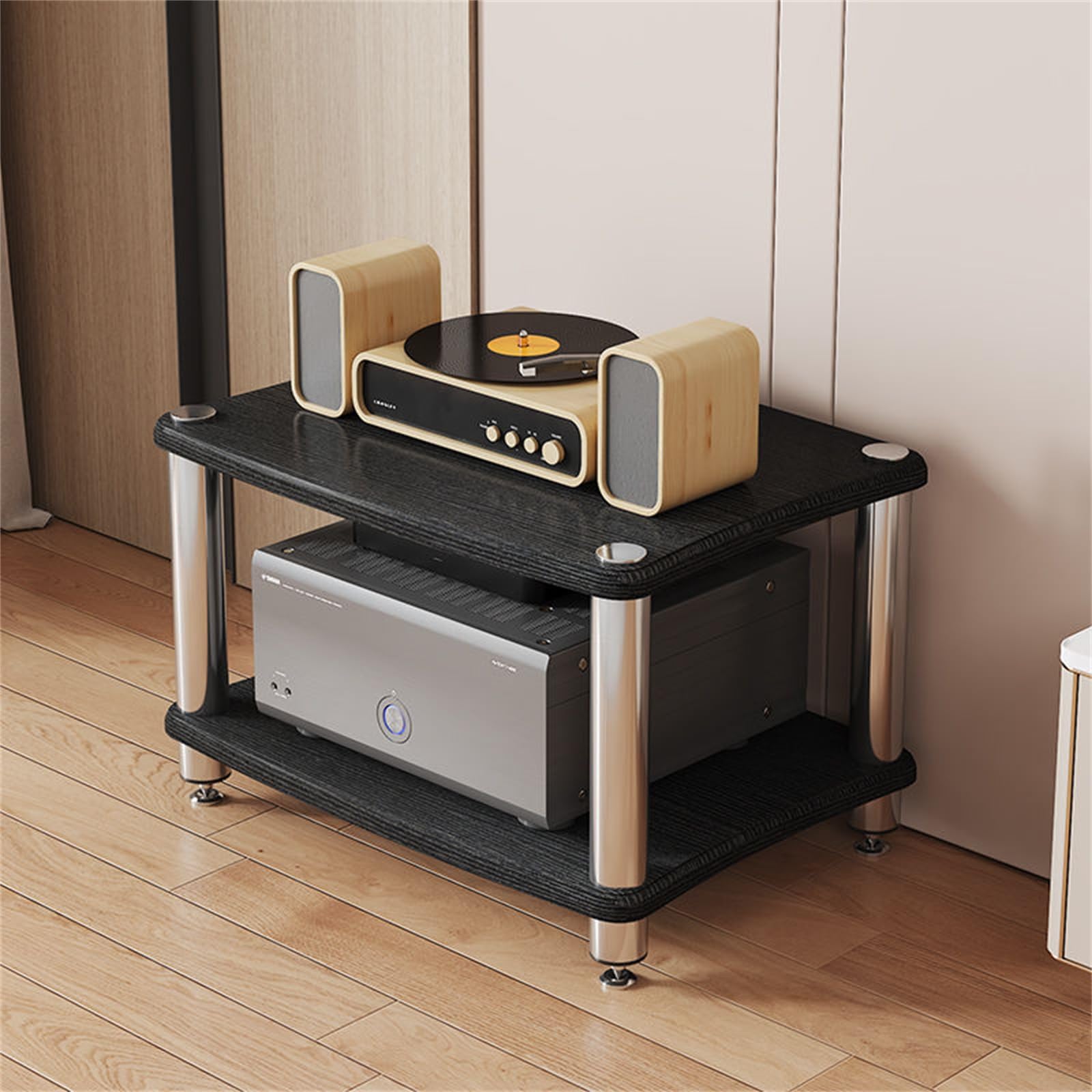 FZYUAN 1/2/3/4 Tier Stereo Rack AV Media Stand with Shelves, Audio Rack Tower CD Record Player Stereo Receiver AV Equipment Cabinet Display Stand