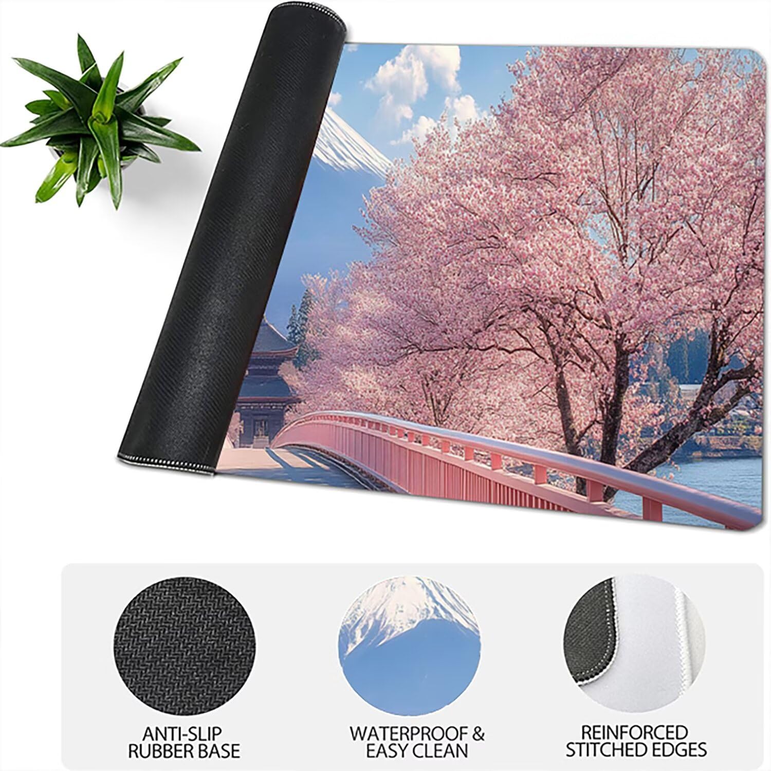 Lejnlnng Podkładka pod mysz do gier XXL, 120 x 60 cm, mata na biurko kwiaty wiśni, wodoodporna podkładka pod mysz XL Krajobraz, antypoślizgowa gumowa podkładka pod mysz z przeszytymi krawędziami JL