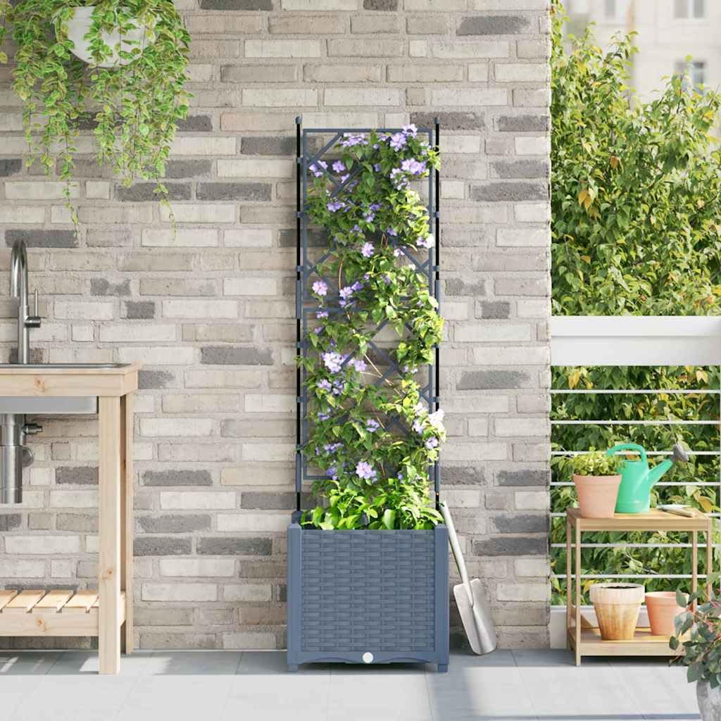 Jardinera de plástico gris claro, 40 x 40 x 143 cm, jardinera para exteriores, balcón, terraza, con resistencia a las heladas y almacenamiento de agua para hierbas y plantas