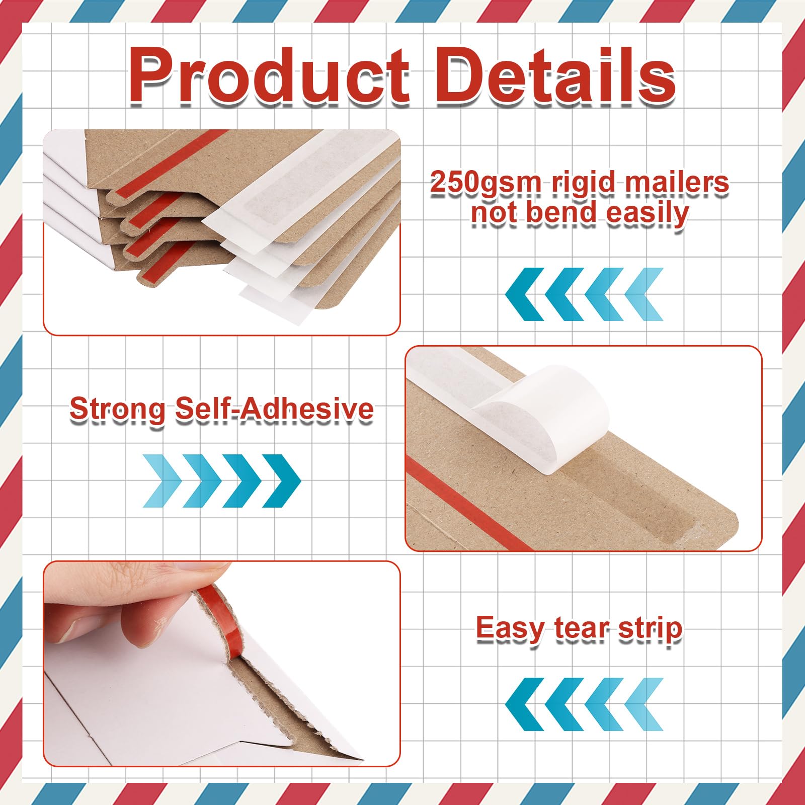 Lot de 50 enveloppes blanches A4 à décoller et à fermer - Enveloppes rembourrées en carton 250 g/m² pour envoi postal