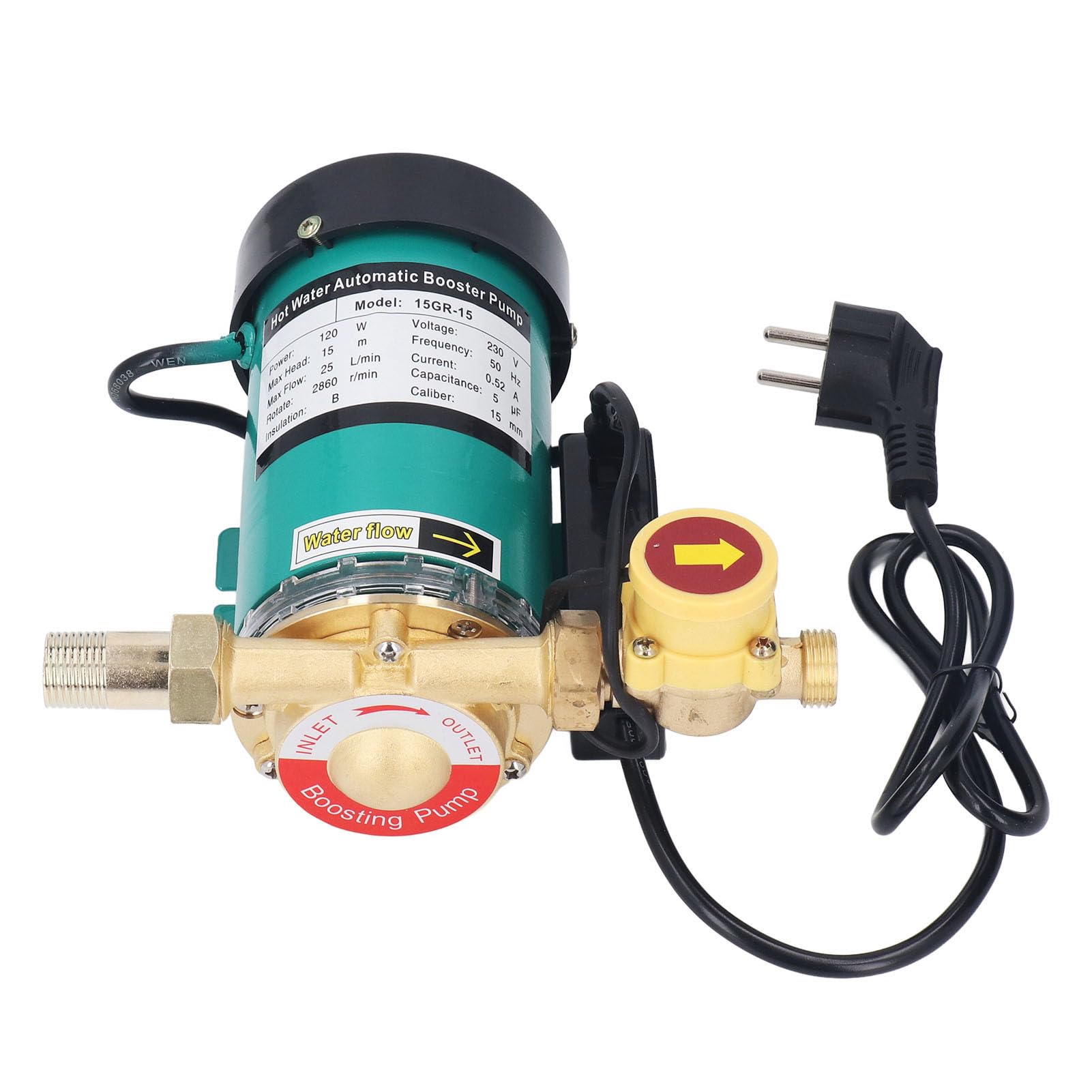 FTVOGUE Bomba Elevadora de Presión de Agua Automática, Bomba de Latón de 120W, 25L/min, 49 Pies, con Ventilador de Disipación de Calor para Calentador de Agua Solar Doméstico