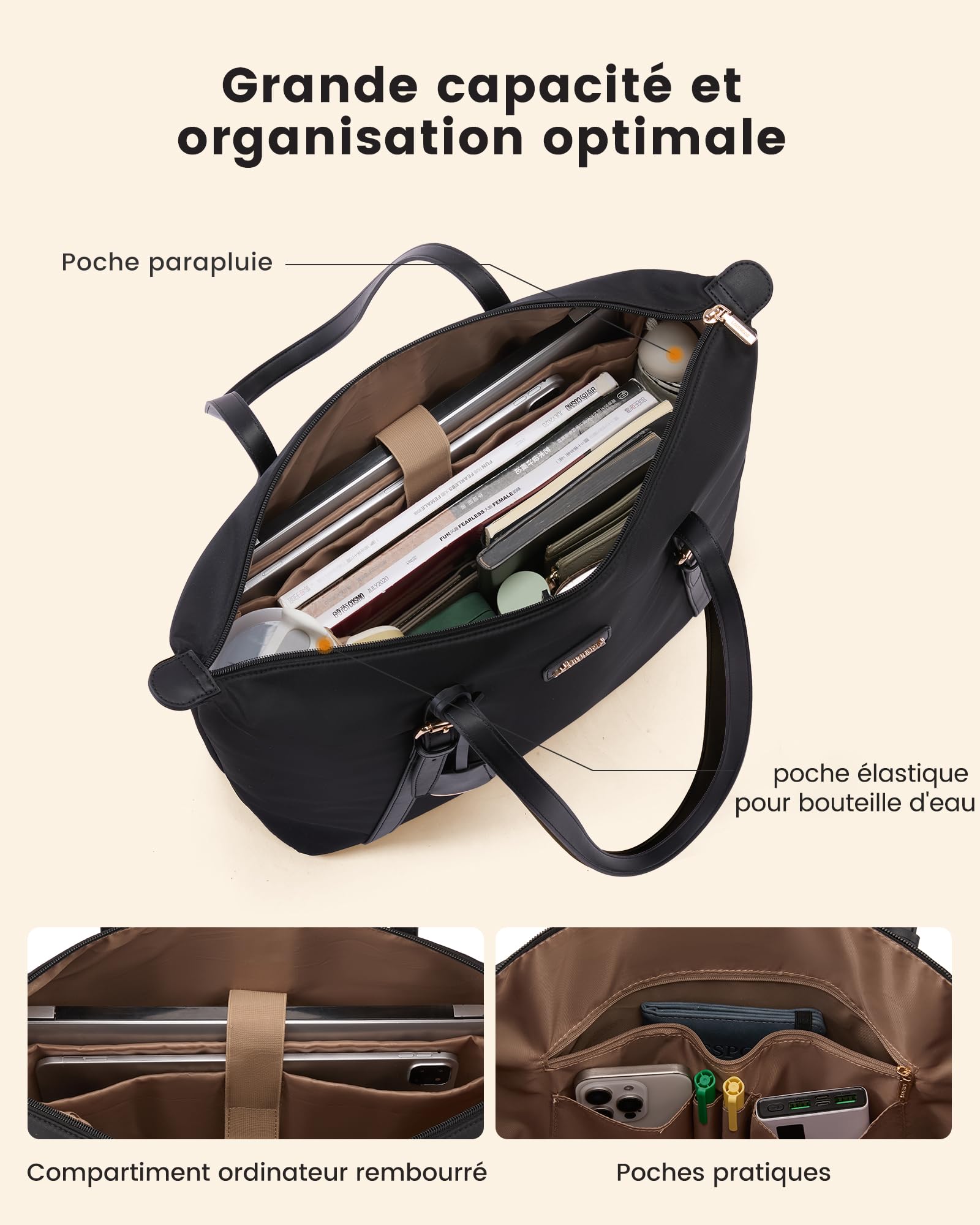 LOVEVOOK Sac a Main Femme Sacs Cabas, Léger Chic Sacs Ordinateur Portable, Grand Tote Bag pour Les Cours Lycee, Imperméable Sacoche Pour Travail étudiant Université Voyages