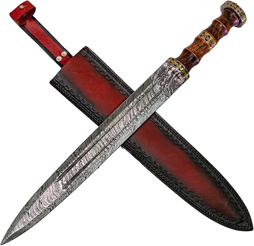 Miniatura 9 de Armory Replicas™ Hand-Forged Damascus Roman Gladius Sword with Leather Sheath – Collector & Reenactment Ready