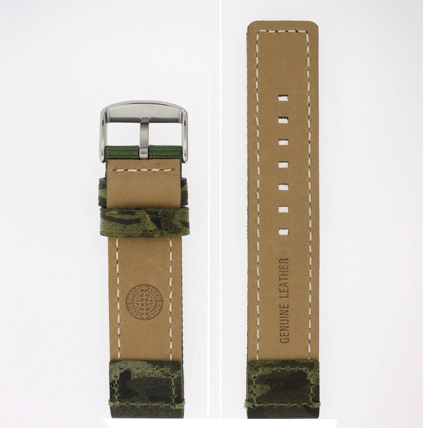 Tech Swiss 20mm XL Nylon Leather Watch Band Military Army Green Stainless Heavy Buckle