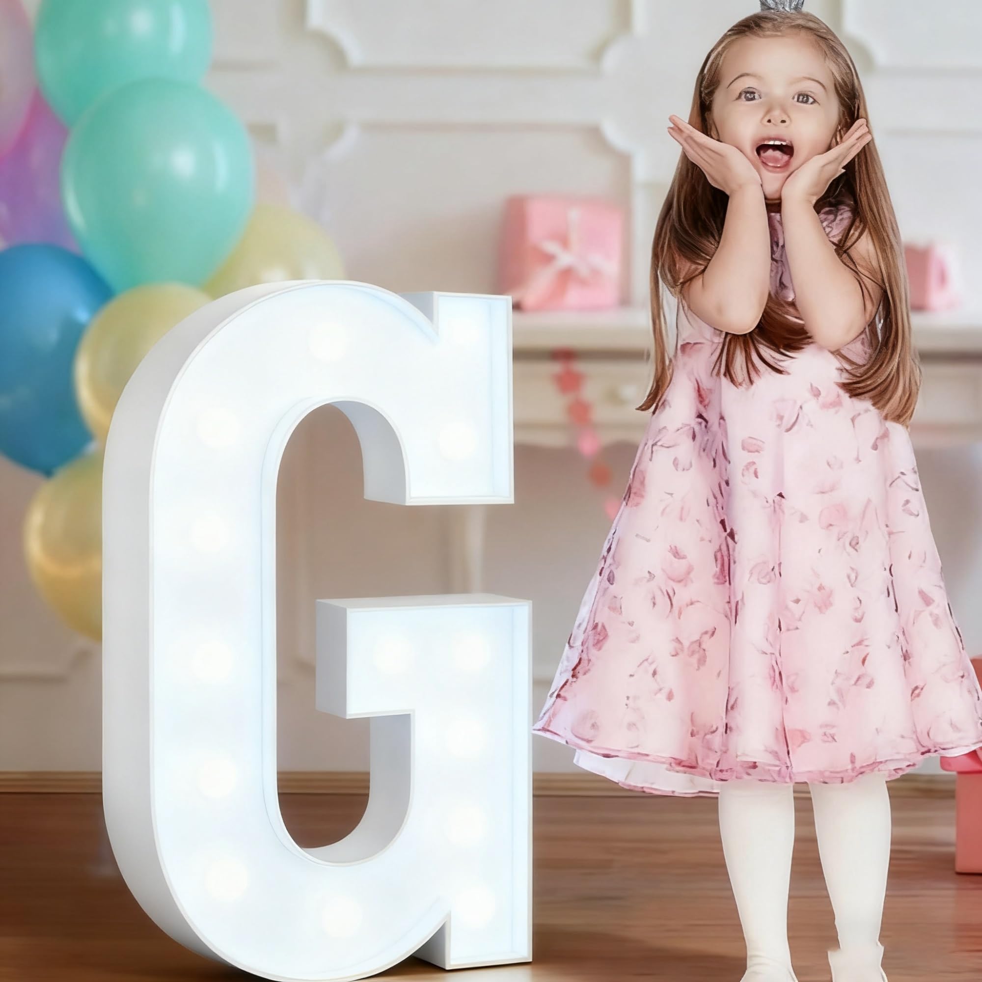 4FT Light Up Wedding Letters Large For Party Decor, Marquee Birthday Graduation Baby Shower Decorations, Mosaic Arch Stand Pre-cut Foam Cardboard(G,100cm)