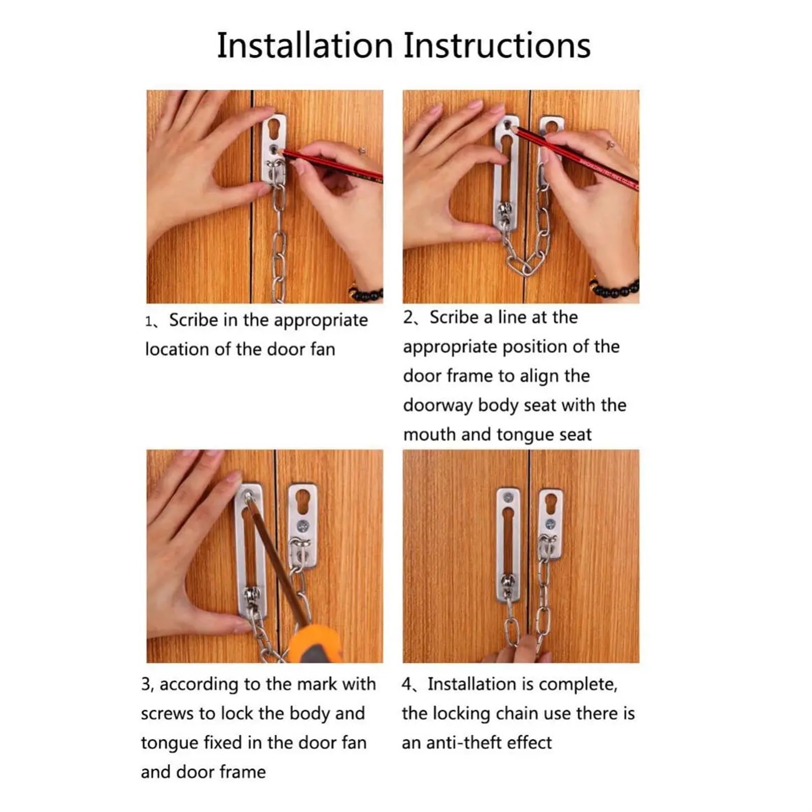 Boulon de sécurité solide en acier inoxydable épais, chaîne protection porte for chambre à coucher/hôtel/famille d'accueil avec étui cuir Pour Maison, Hôtel, Appartement