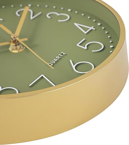 Miniatura 6 de Reloj de pared verde, de 8 pulgadas, moderno, funciona con pilas, silencioso, sin tictac, para dormitorio, cocina, oficina, baño (oro oliva)