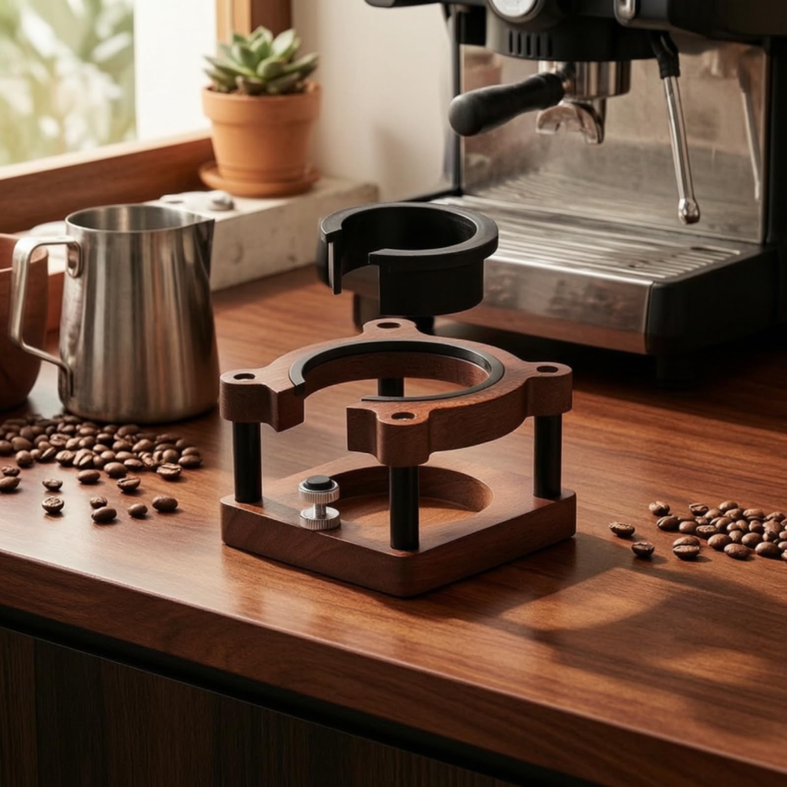 Stazne Pressacaffè in Legno Compatto Base Battifiltro Regolabile Accessor per Angolo Caffè, Cucina