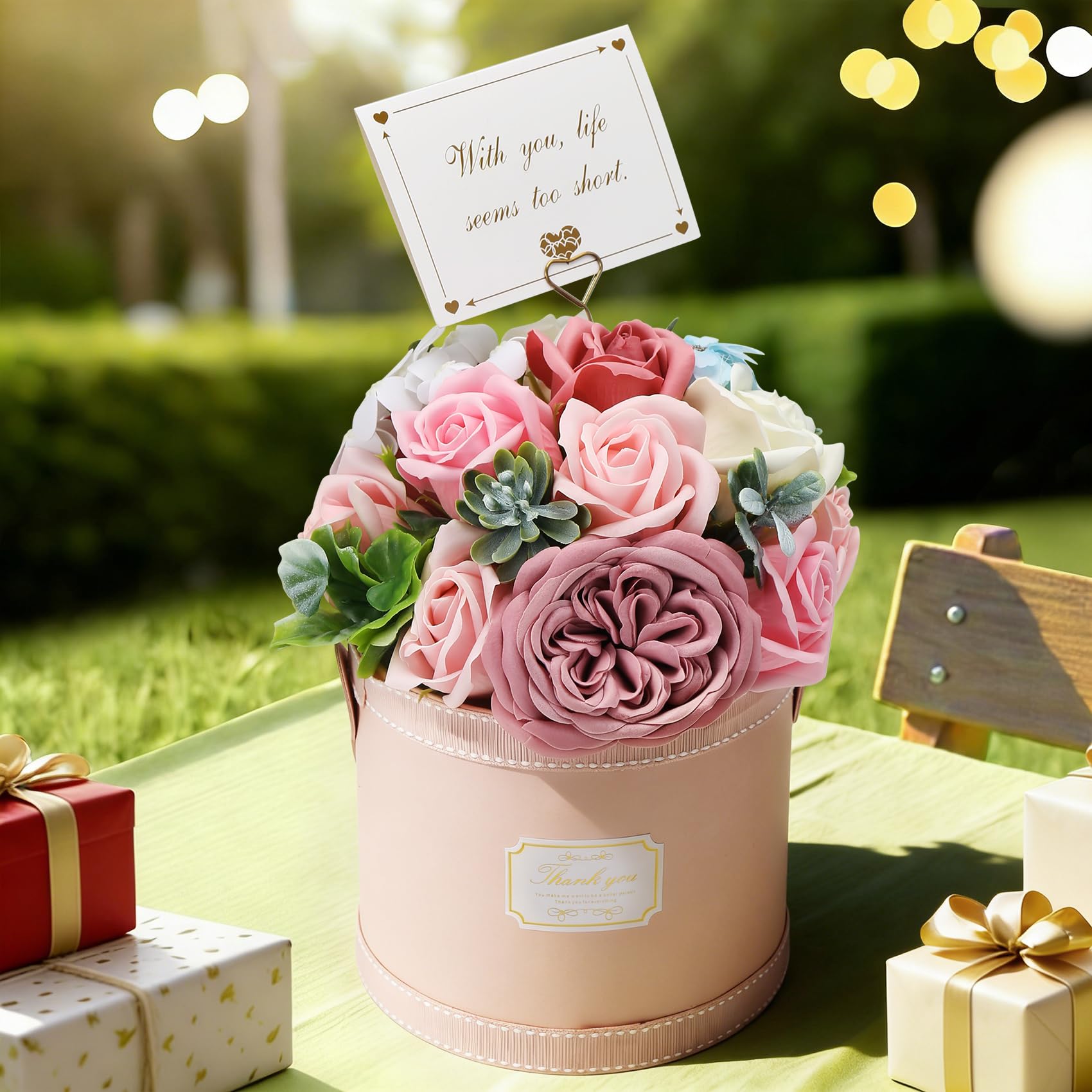 Yocdunm Soap Flower Bouquet,Birthday Gifts for Women, Rose and Carnation Mothers Day Flowers Valentine Flowers for Her and Flower Bouquet For Your Loved (Pink)