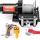 ATV Winch, 2000 lb Electric Winch, 12V Small ATV UTV Winch with 5/32 in x 39 ft Steel Cable Roller Fairlead Wired Remote Control, IP55 Waterproof for Towing UTV ATV Car Vehicle Off-Road