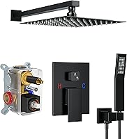 Vista 19 de Juego de Grifo de Ducha, Sistema de Ducha con Regadera de Lluvia de 12 Pulgadas y Regadera Manual, Juego de Regadera de Alta Presión Montada