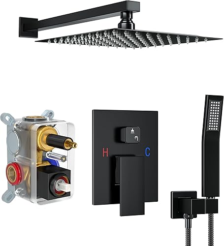 Miniatura 70 de Sistema de ducha con boquilla de bañera, juego de grifo de ducha con cabezal de ducha de lluvia de 12 pulgadas, ducha de mano y boquilla de bañera