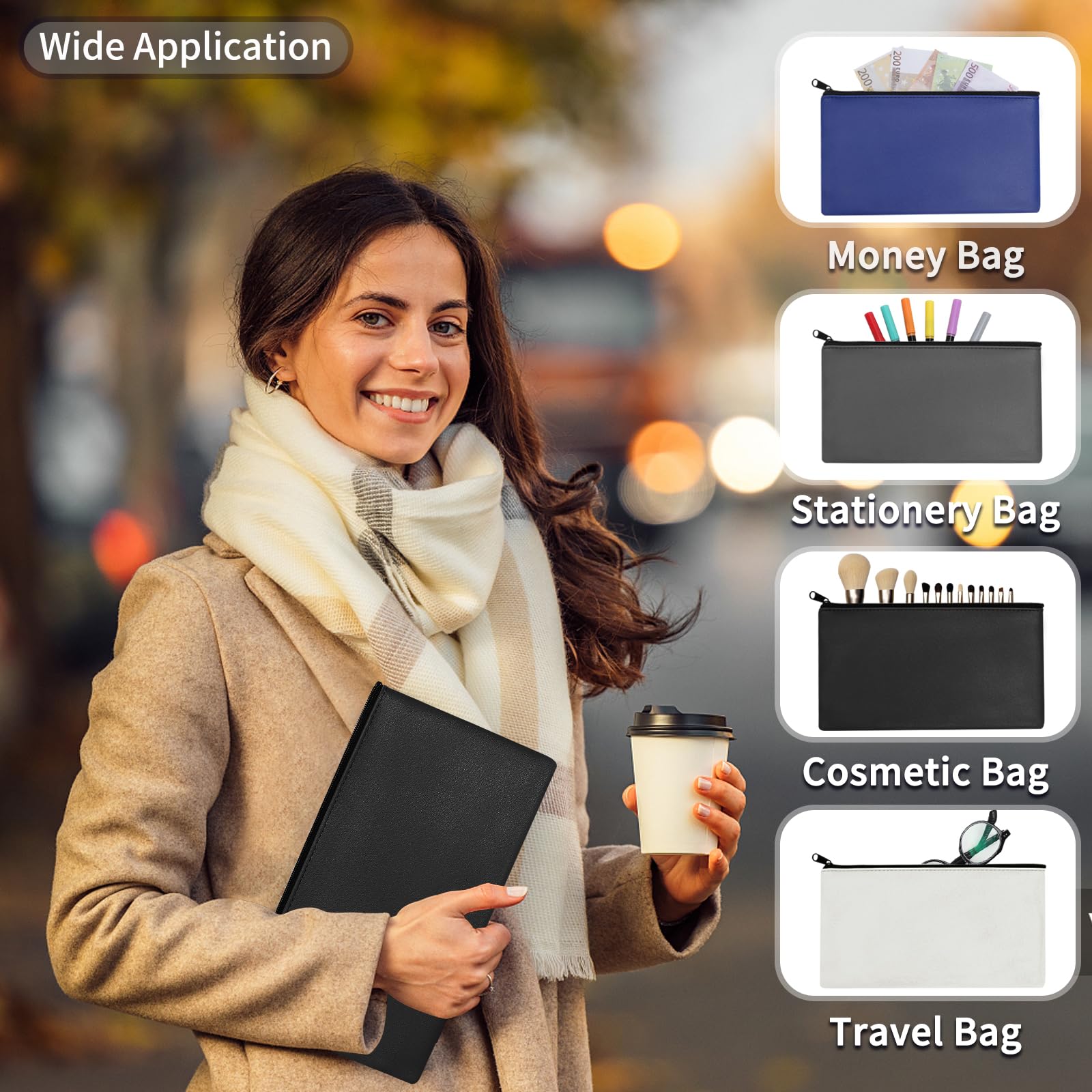 Bolsas Dinero Impermeables PU con Cremallera A5 Set de 4 - Organizador para Dinero Tarjetas Documentos