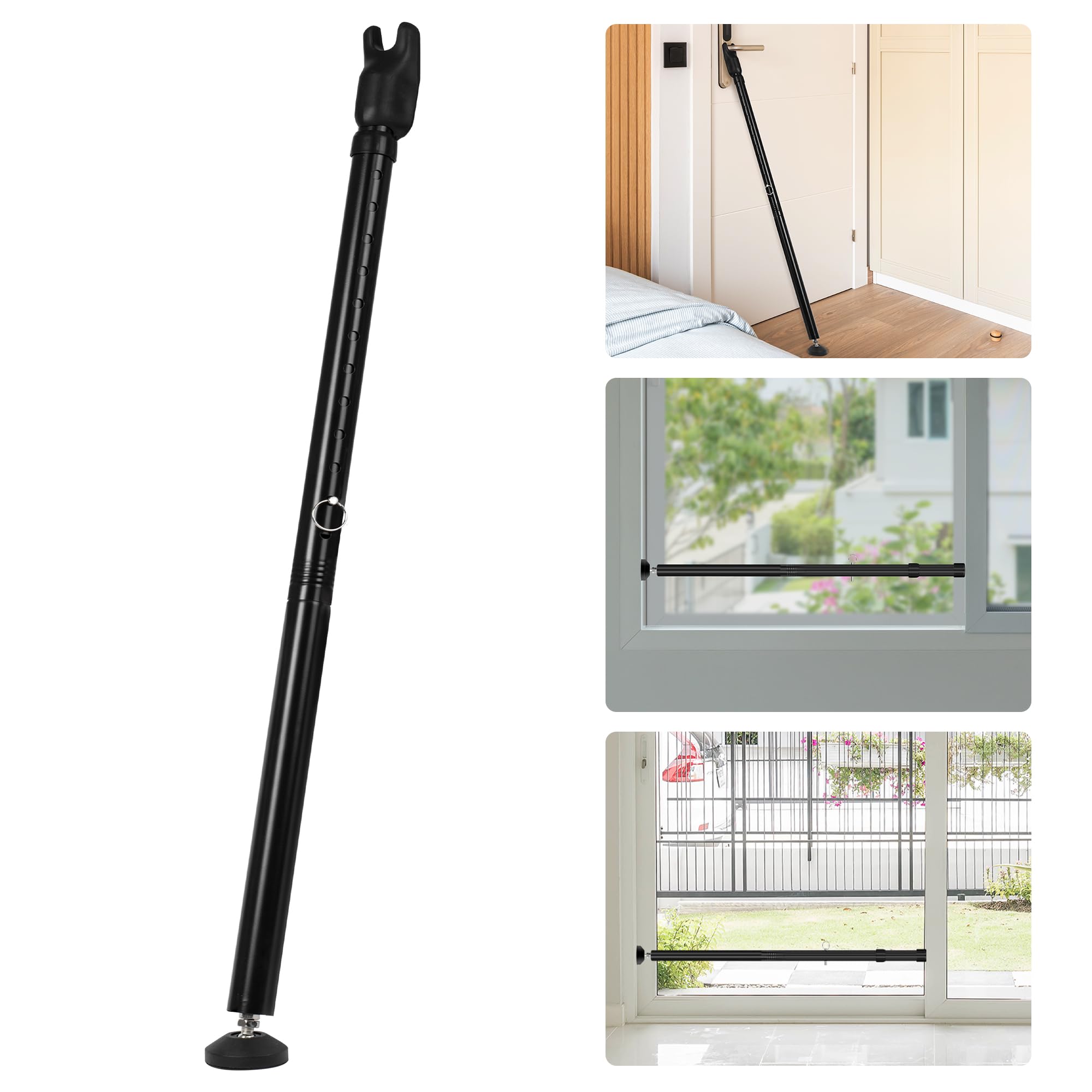 JSungo Barra de seguridad 2 en 1 para puerta corrediza, tope de puerta mejorado, tope de puerta resistente para ventana corrediza, bloqueo de puerta ajustable para el hogar, apartamento y hotel,