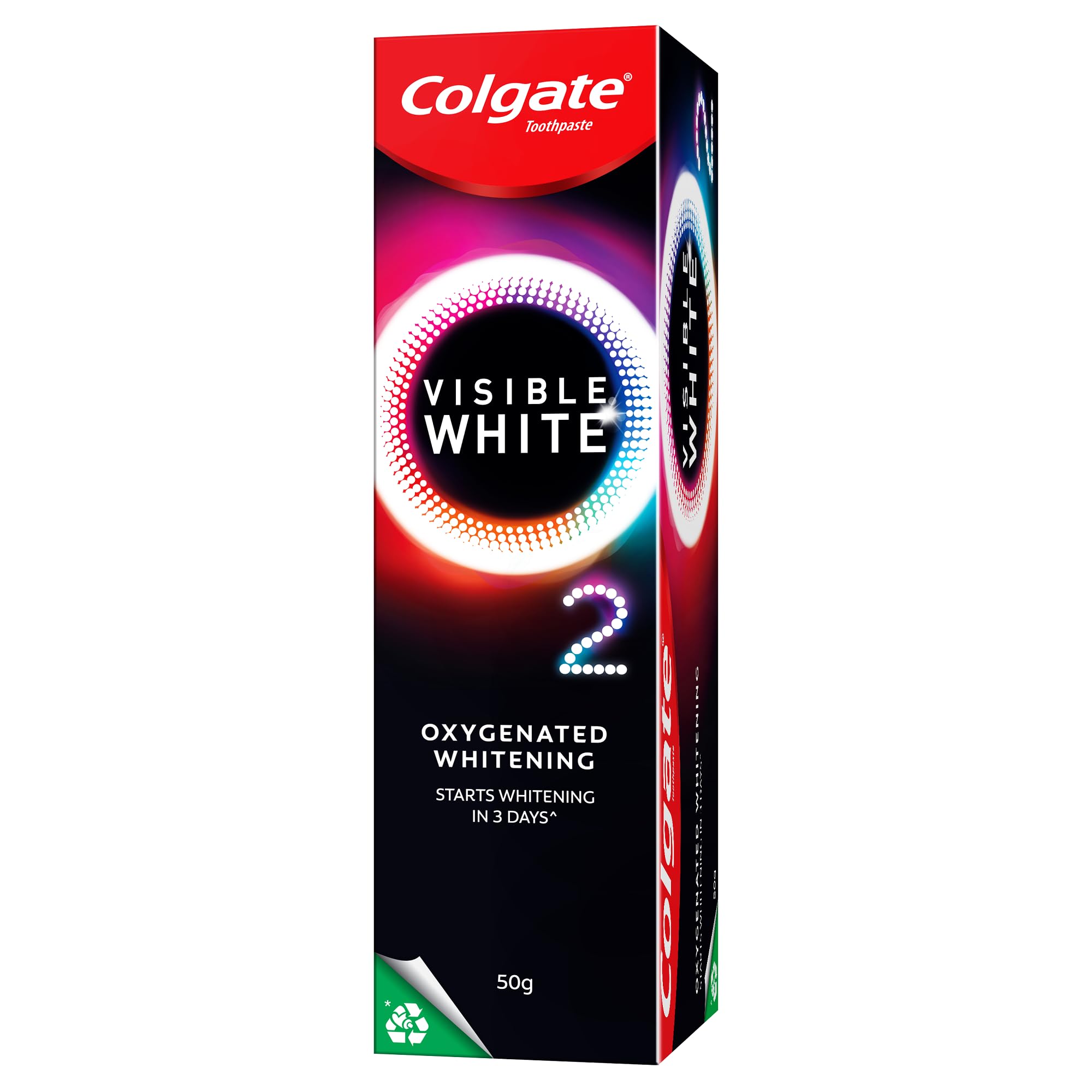 Visible White O2, Teeth Whitening Toothpaste (50g) for noticeably whiter teeth starting in 3 days with Active Technology, Enamel Safe Teeth Whitening & Fresh Breath