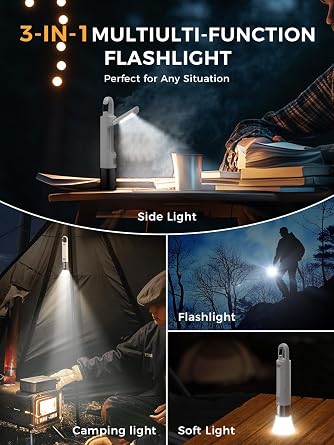 Smiling Shark LED Flashlight, G2 Small Flashlights Powerful Rechargeable with COB Sidelight & Hook and Diffuser 3 Mode Zoomable Multi Functional Camping Flash Light for Outdoor/Hiking/Emergency, White