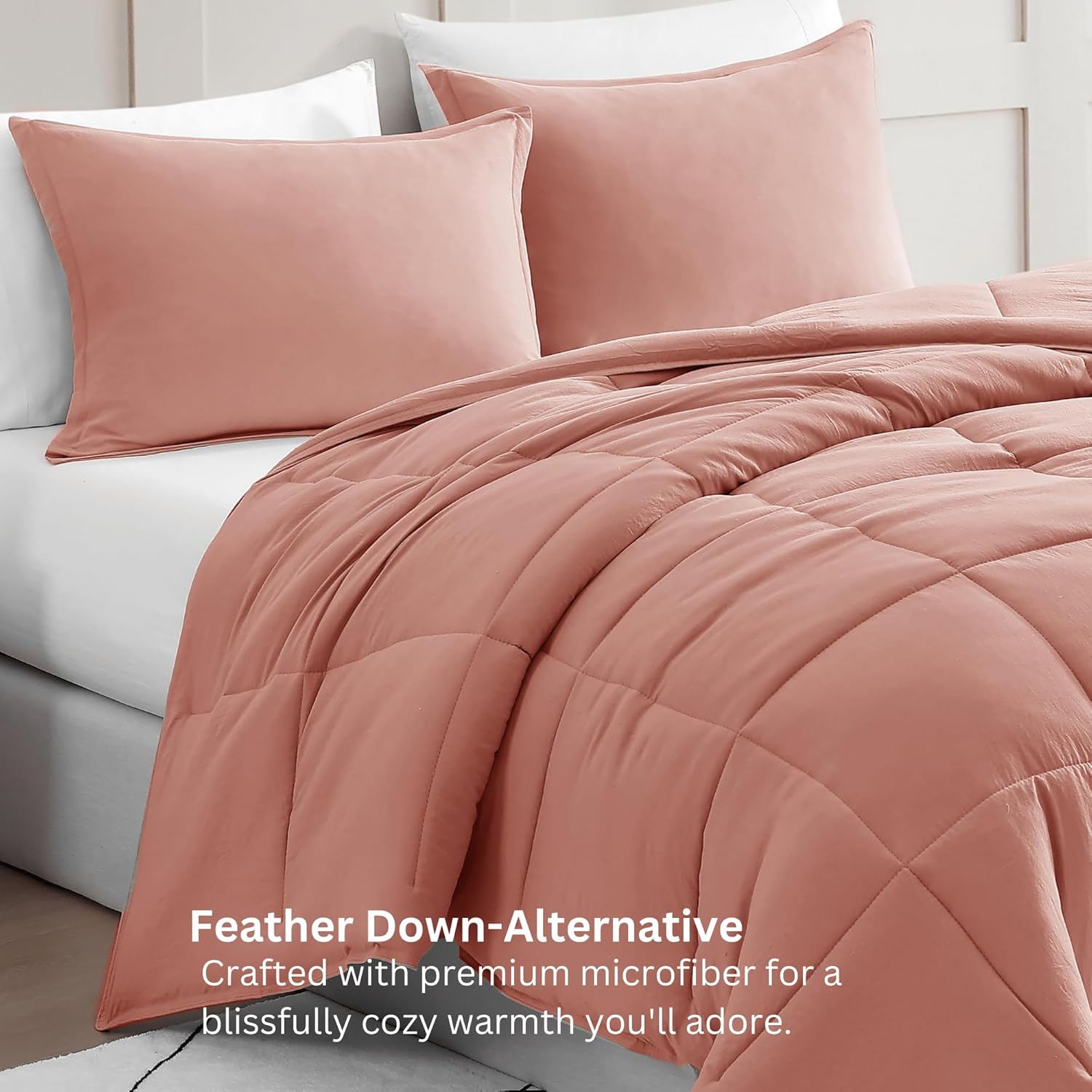 Casa Platino Pre-Washed Queen Comforter Set - Duvet Insert Queen Size - Ultra Soft & Cozy Fade Resistant Comforter - Hydro-Brushed 100% Microfiber Queen Bed Comforter Set- Rose Dawn