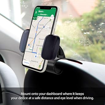 Phone Holder for Car, Dashboard Cell Phone Holder - Clip On Dashboard Car Cradle Compatible for iPhones, Samsung Galaxy Smartphones, Google Pixel, Moto and More