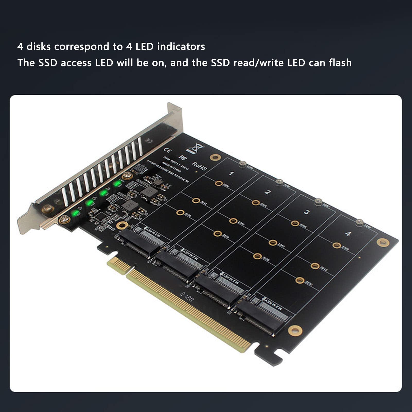 Adapter M.2 PCIE, PCIe 4.0 X16 na 4 Porty M.2 NVMe SSD z Wentylatorem Chłodzącym, WsparciePCIE RAID, 4x32Gbps, dla Dysków SSD 2230/2242/2260/2280mm