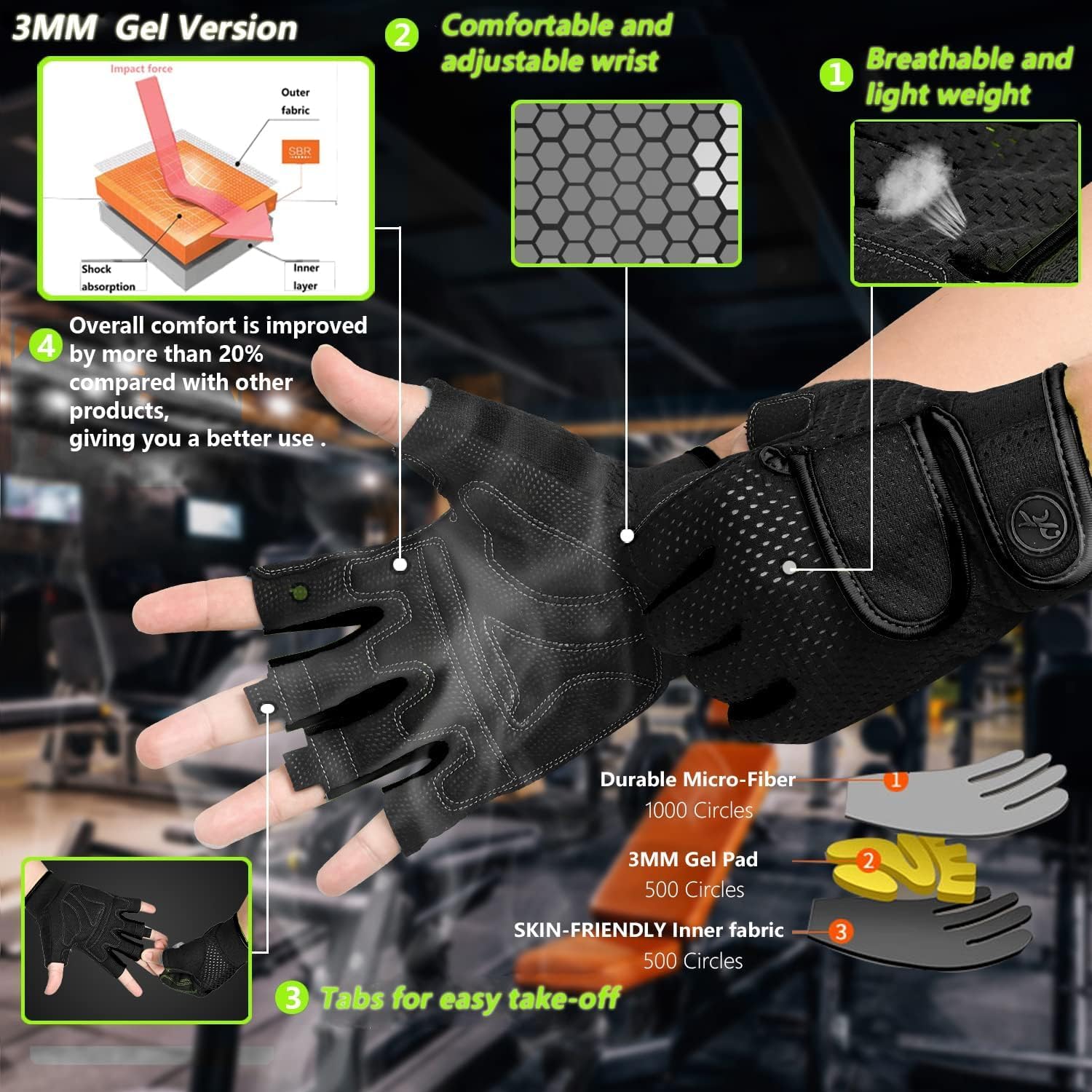 MOREOK Workout Gloves, Exercise Gloves Performance Gloves for Weight Lifting,Gym,Cycling,Training,for Men&Women-Black-L