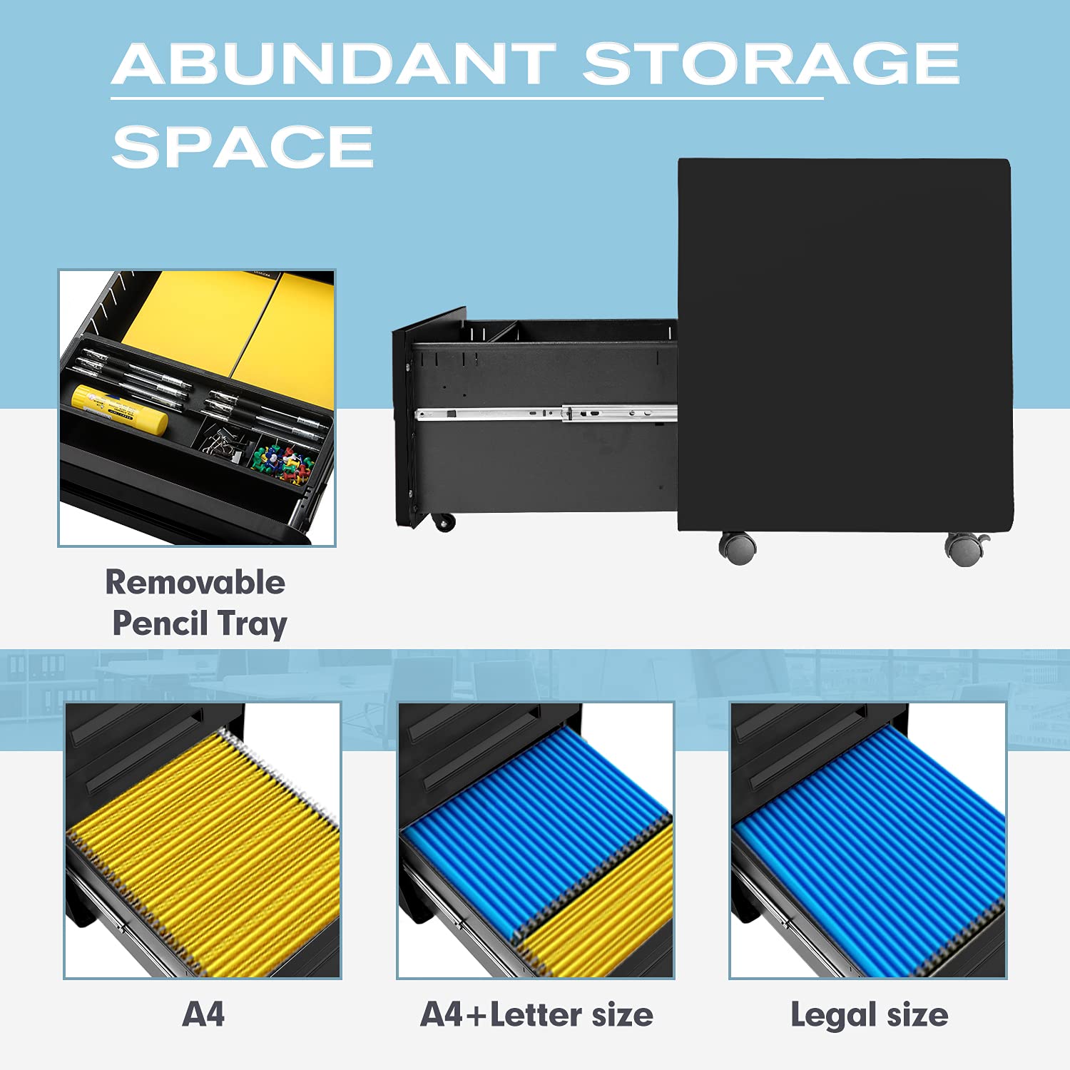 Buy Bonusall Black 3 Drawer File with Lock, Locking Filing