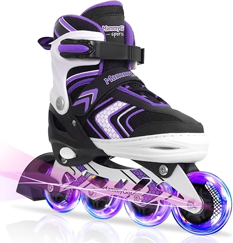 MammyGol Patines en línea para niñas y niños con ruedas iluminadas completas, cuchillas ajustables para principiantes para niños y jóvenes