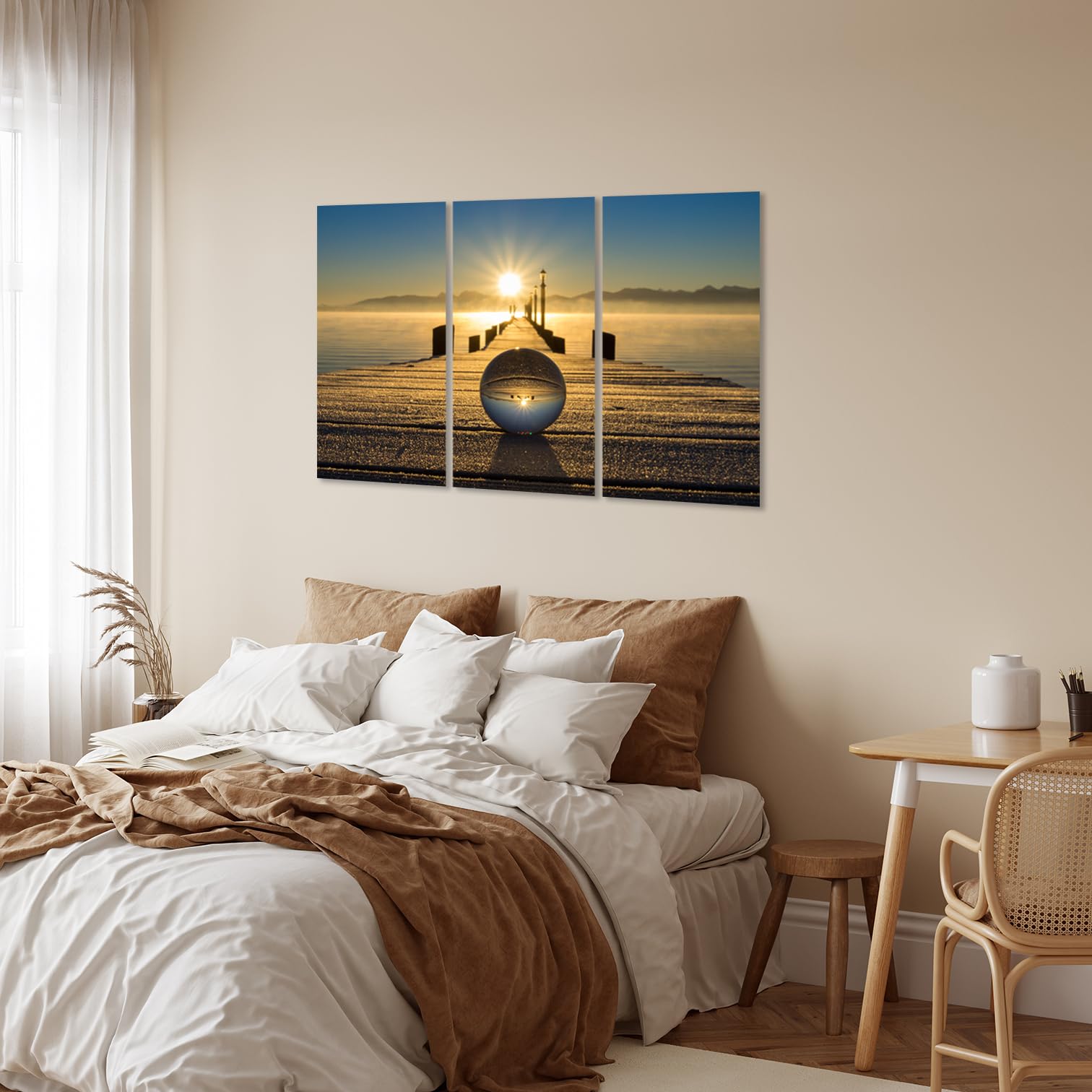 AREDE Set di 3 Stampe da Parete Quadri Moderni Decorazioni da Muro per Casa Soggiorno Camera da Letto e Cucina Alba e sfera di vetro| 90 x 60 cm | Pronto da appendere