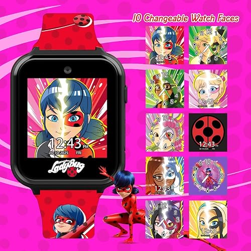 Miniatura 2 de Miraculous Kids - Reloj inteligente interactivo para niños, reloj con pantalla táctil con 10 caras intercambiables, contador de pasos, juegos,
