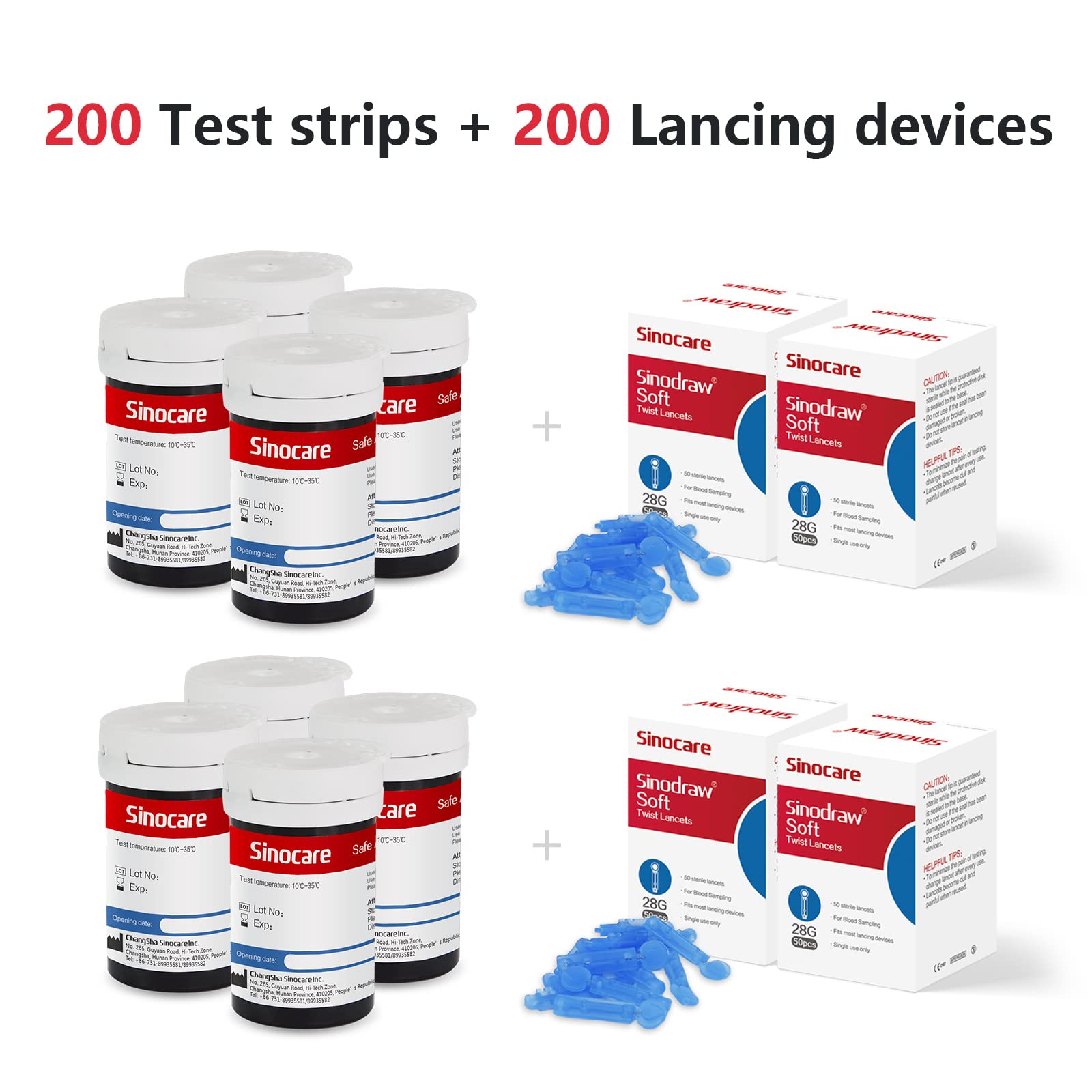 sinocare Blood Glucose Test Strips x 200 pcs, Diabetic Test Strips for