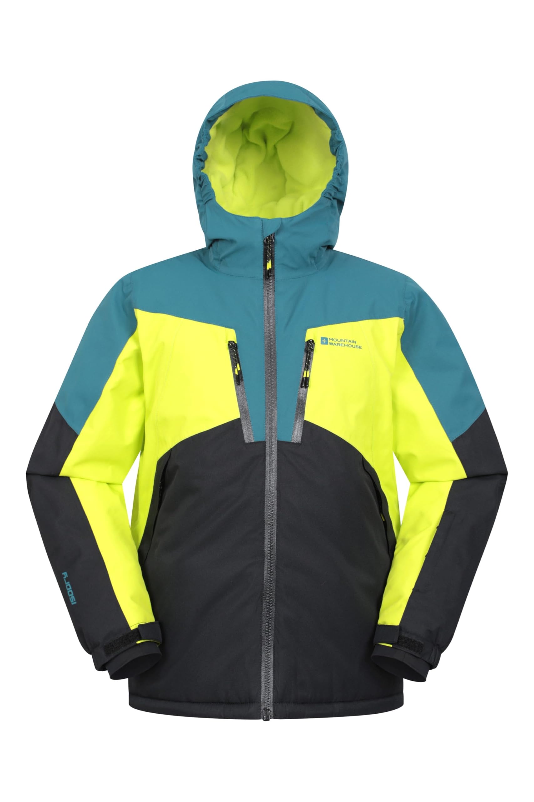 Mountain Warehouse Green Galactic Kids Waterproof Ski Jacket - Detachable Hood, Taped Seams, Breathable, Integrated Snowskirt - Winter, Skiing, Snowboarding Kids Size 7-8 Years