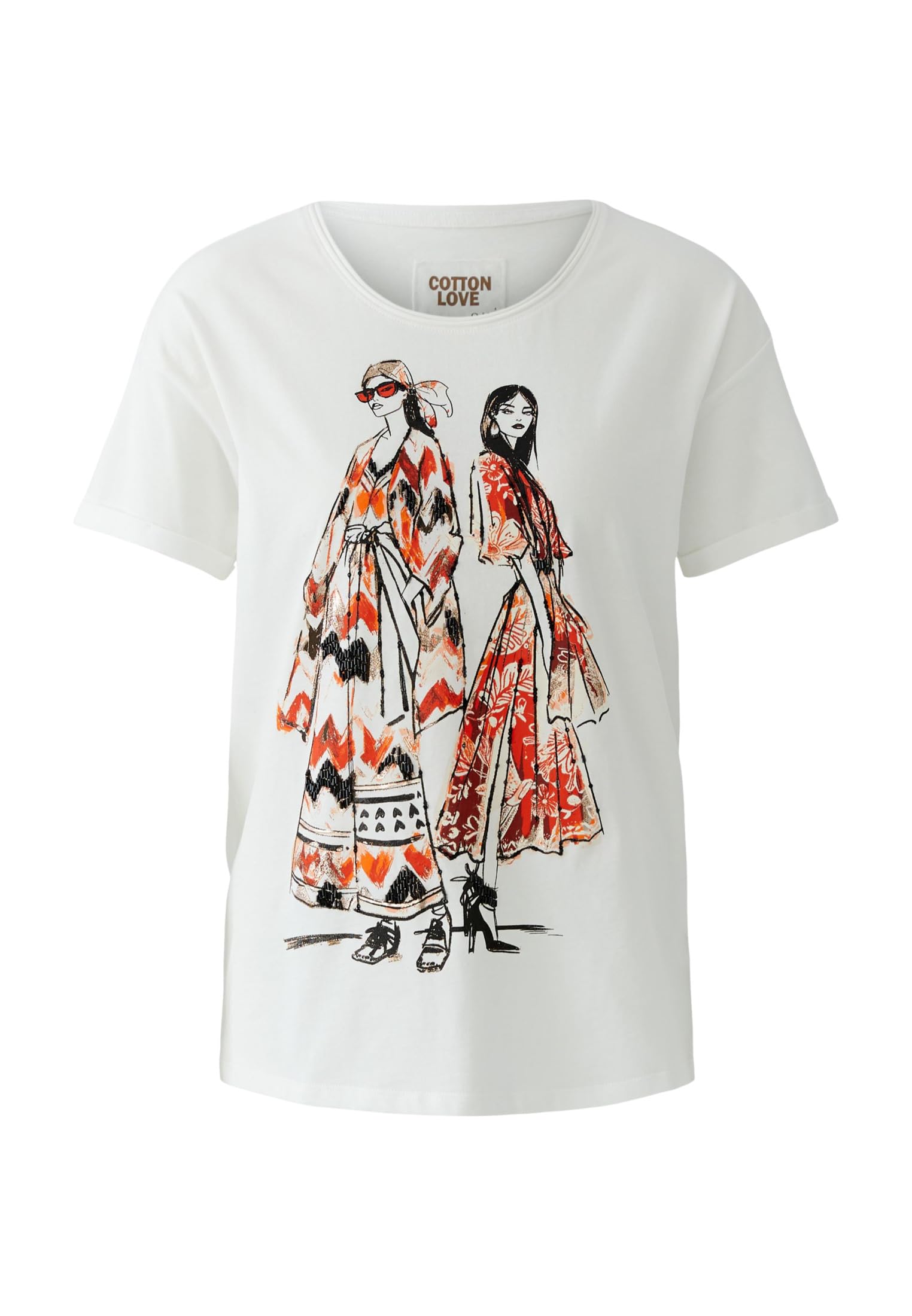 Oui Damen T-Shirt Boxy geschnitten Platziertes Motiv