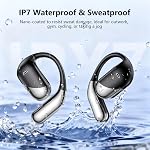Ecouteurs sans fil ouverts, casque Bluetooth sport avec traduction en temps réel, 80Hrs Temps de jeu LED Affichage de puissance, casque d'annulation de bruit, IPX7 Earphones étanches pour entraînement/running