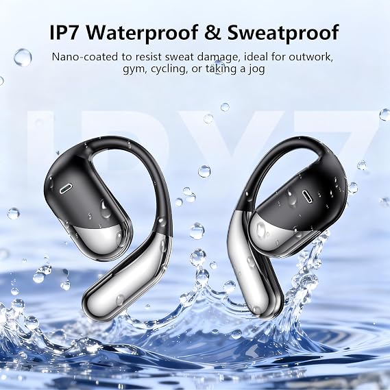 Açık Kulak Bluetooth 5.4 Kulaklık, Kablosuz Kulaklıklar Kulak Kancalı Spor Üstü Kulaklıklar 50H Çalma Süresi Kulak Tomurcukları LED Ekran Şarj Kılıfı, Koşu Fitness Yürüyüşü için Su Geçirmez