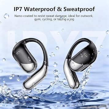Açık Kulak Bluetooth 5.4 Kulaklık, Kablosuz Kulaklıklar Kulak Kancalı Spor Üstü Kulaklıklar 50H Çalma Süresi Kulak Tomurcukları LED Ekran Şarj Kılıfı, Koşu Fitness Yürüyüşü için Su Geçirmez