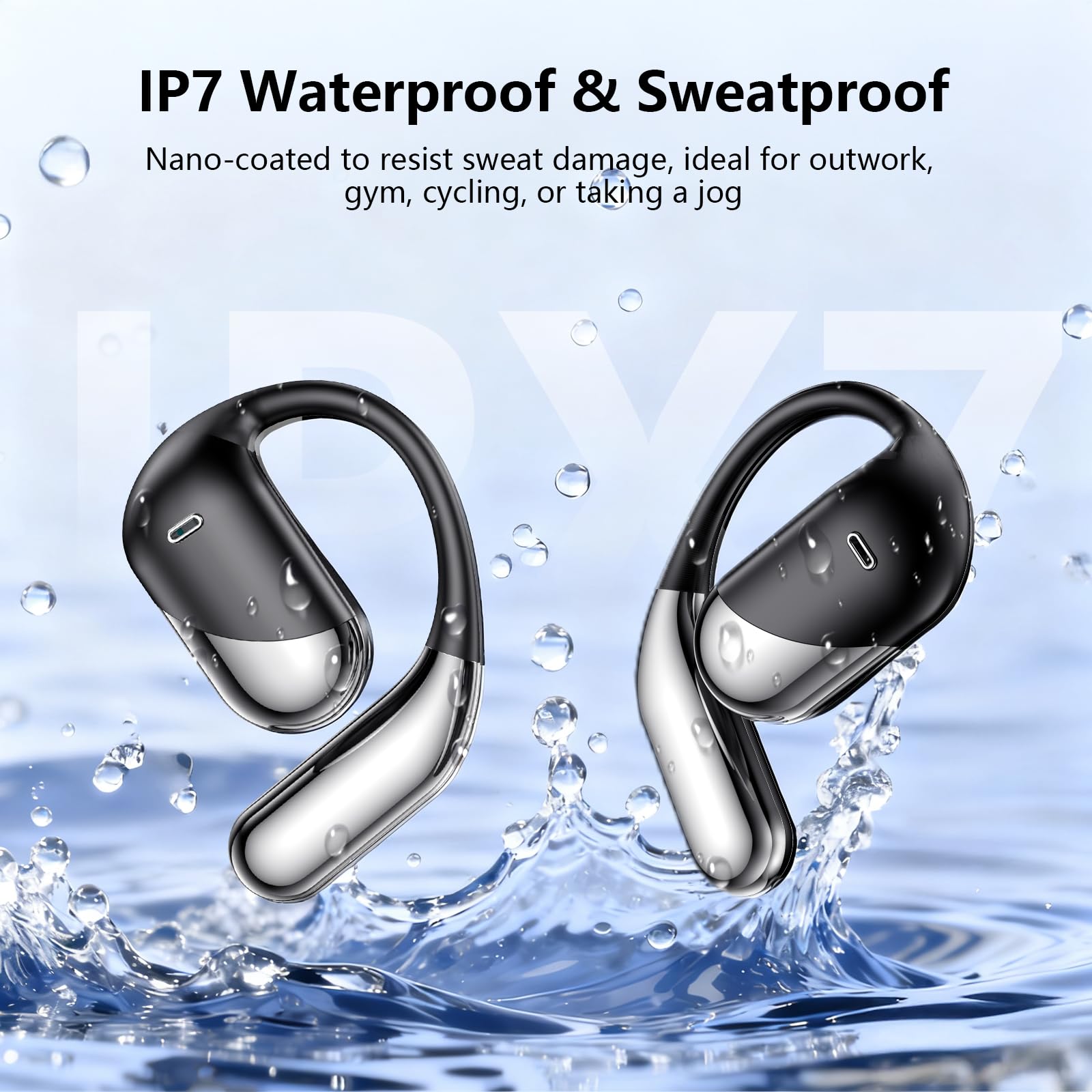 Auricolari senza fili con clip a conduzione ossea, Bluetooth, microfono integrato, impermeabili, display a LED, ganci per le orecchie, design ultra confortevole per corsa, passeggiate, ufficio, regalo