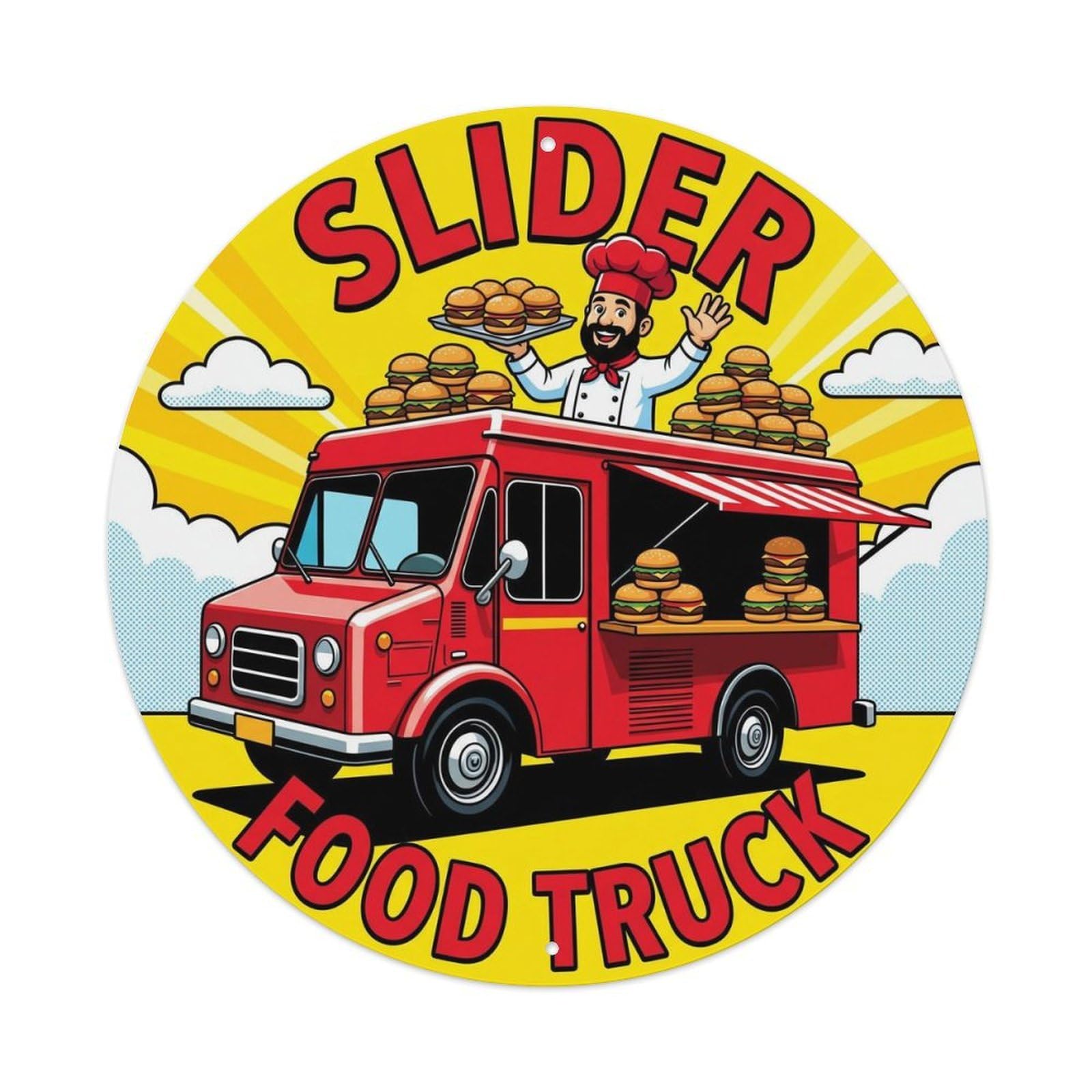 USA Slider Food Truck Retro Chef Illustration Metal Tin Sign