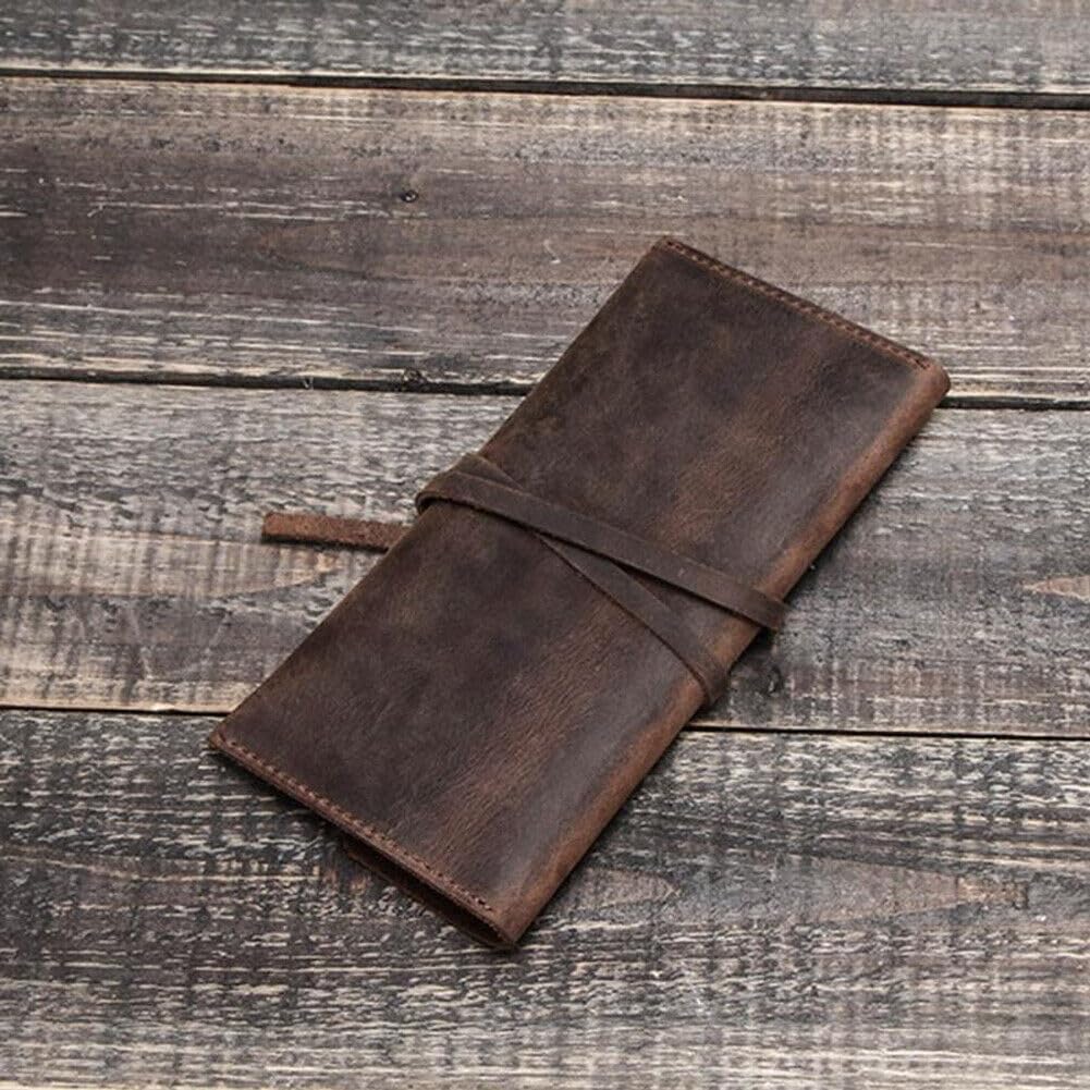 Retro Crazy Horse Leather Roll Up Pencil Case Pen Pouch Sunglasses Storage Bag - Image 8