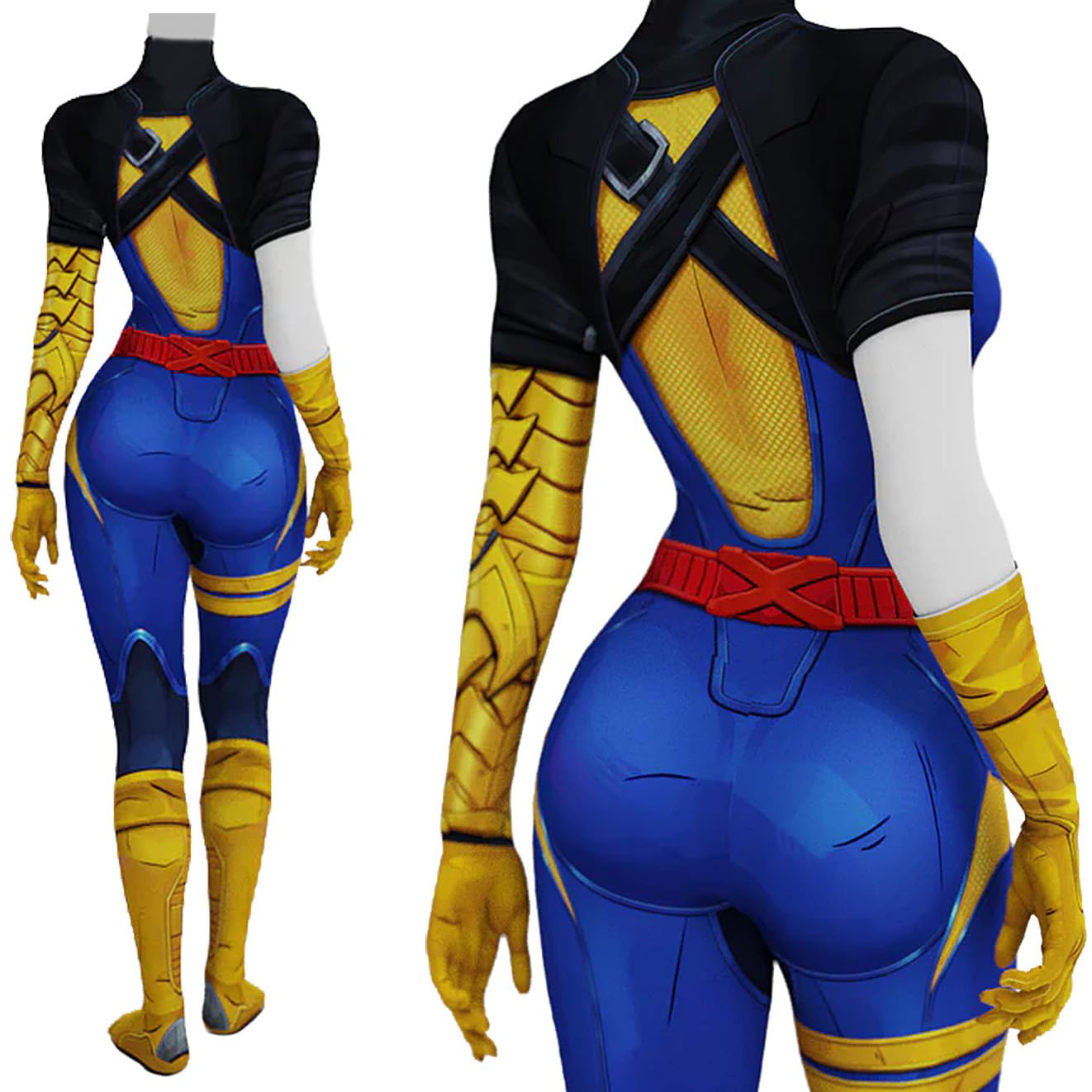 Yragemz Adult Phoenix Cosplay Jumpsuit robe Women Human Torch Costume Bodysuit Cape Cloack for Halloween: Blue X-Large