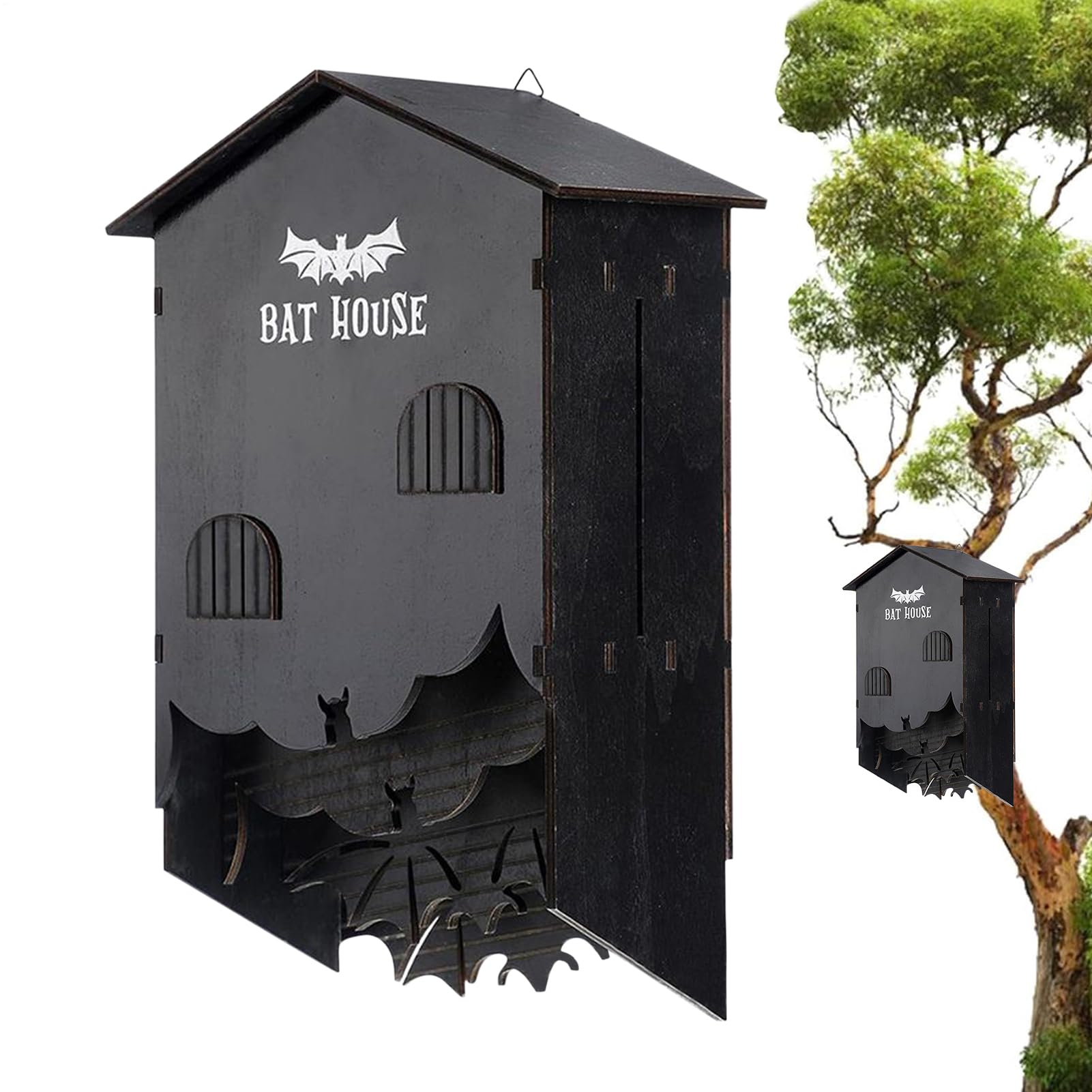 Casette per pipistrelli per esterni per albero, nido di pipistrelli in legno da parete, a tre camere, per esterni, giardino, cortile, Halloween